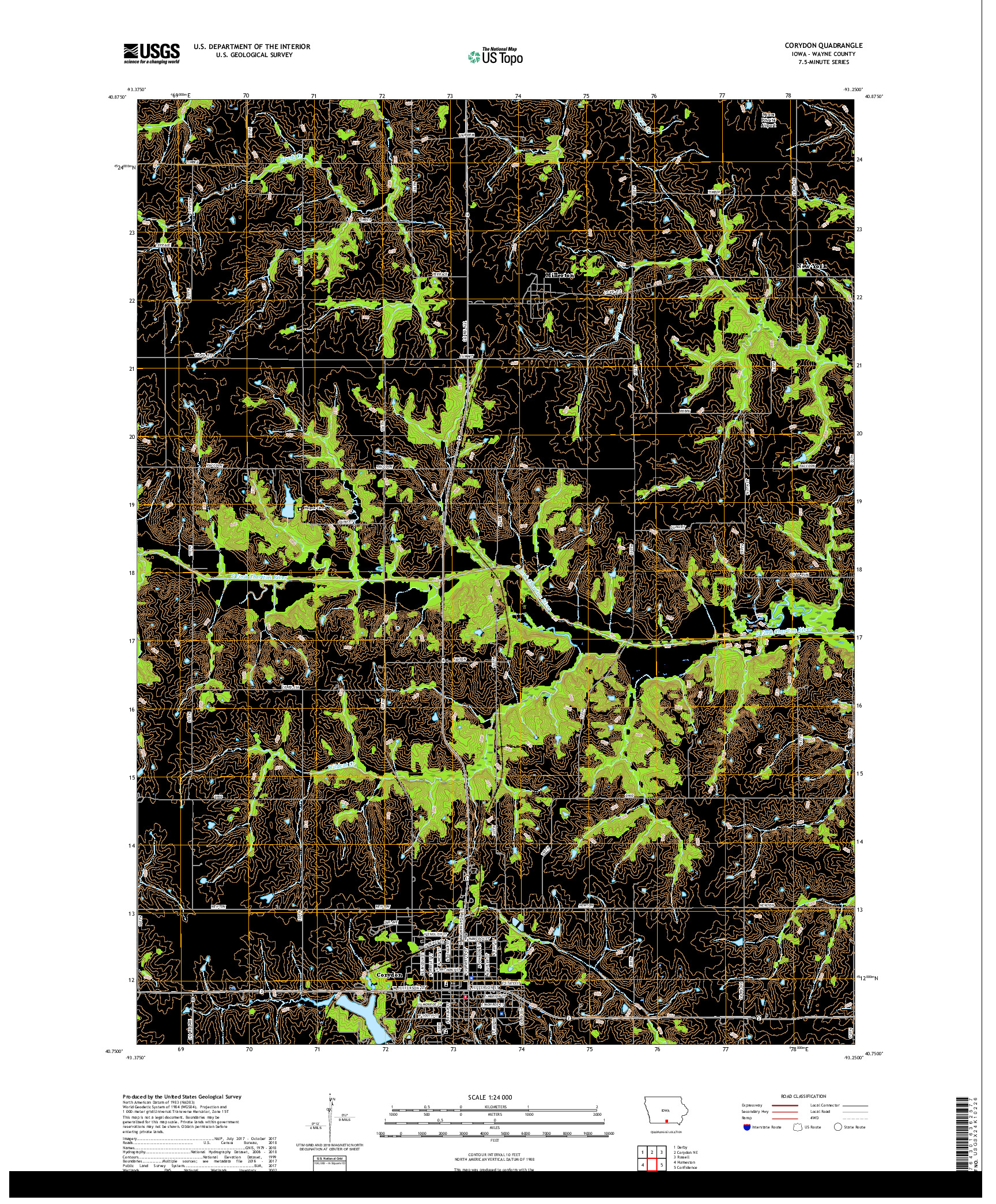 USGS US TOPO 7.5-MINUTE MAP FOR CORYDON, IA 2018