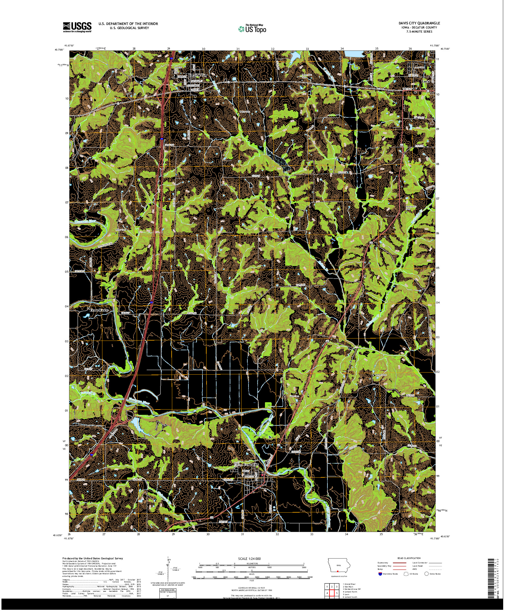 USGS US TOPO 7.5-MINUTE MAP FOR DAVIS CITY, IA 2018