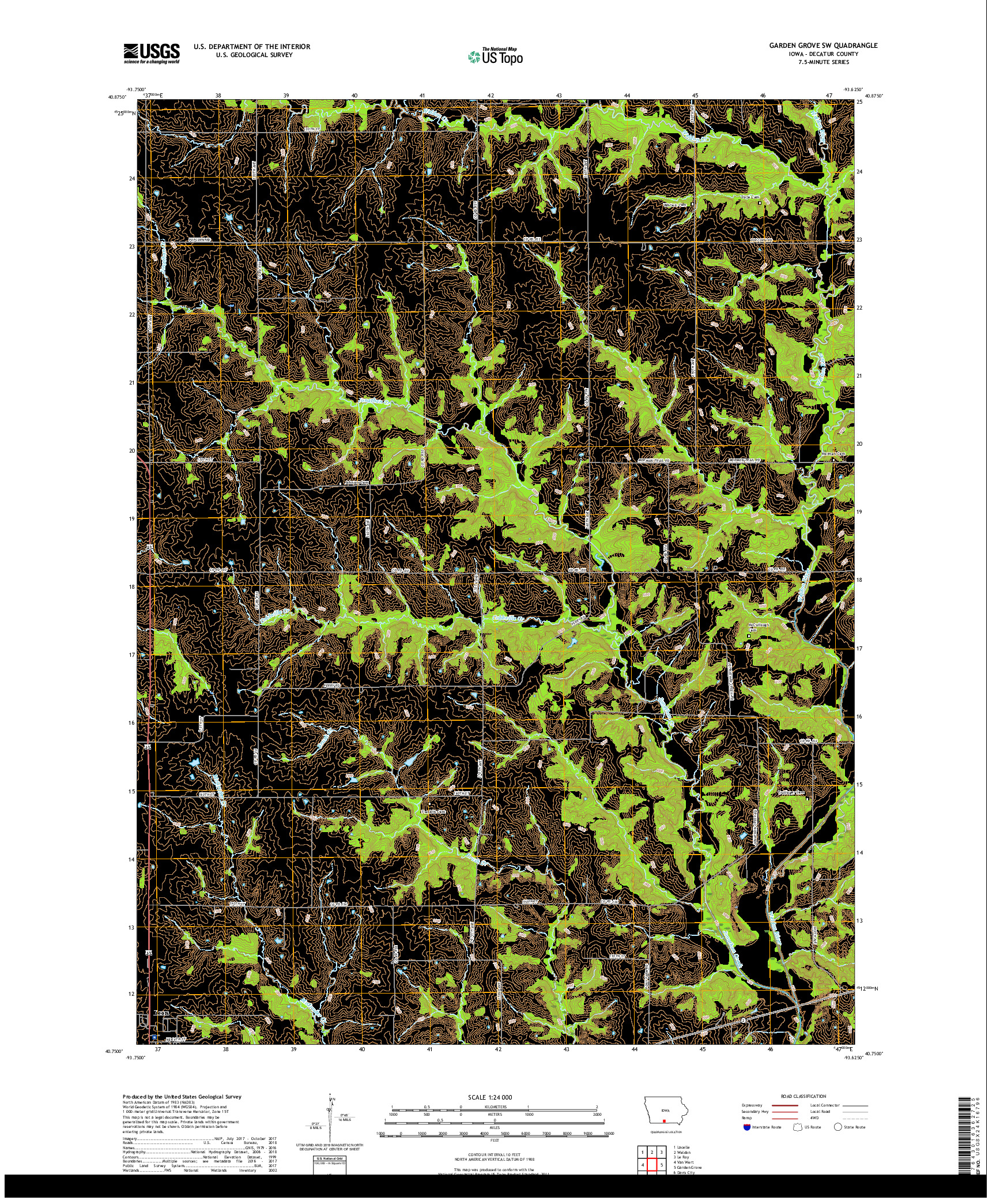 USGS US TOPO 7.5-MINUTE MAP FOR GARDEN GROVE SW, IA 2018