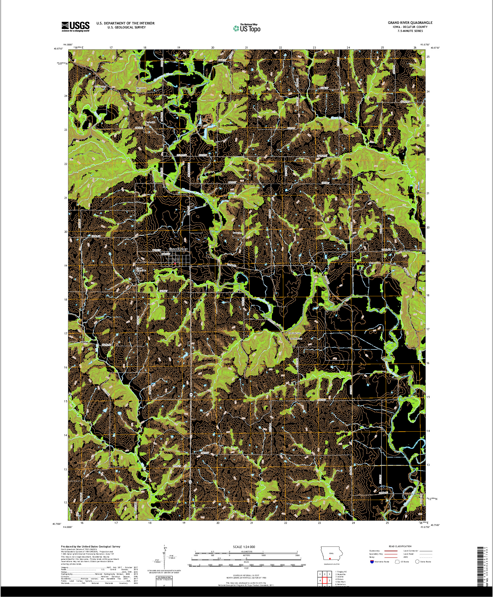 USGS US TOPO 7.5-MINUTE MAP FOR GRAND RIVER, IA 2018