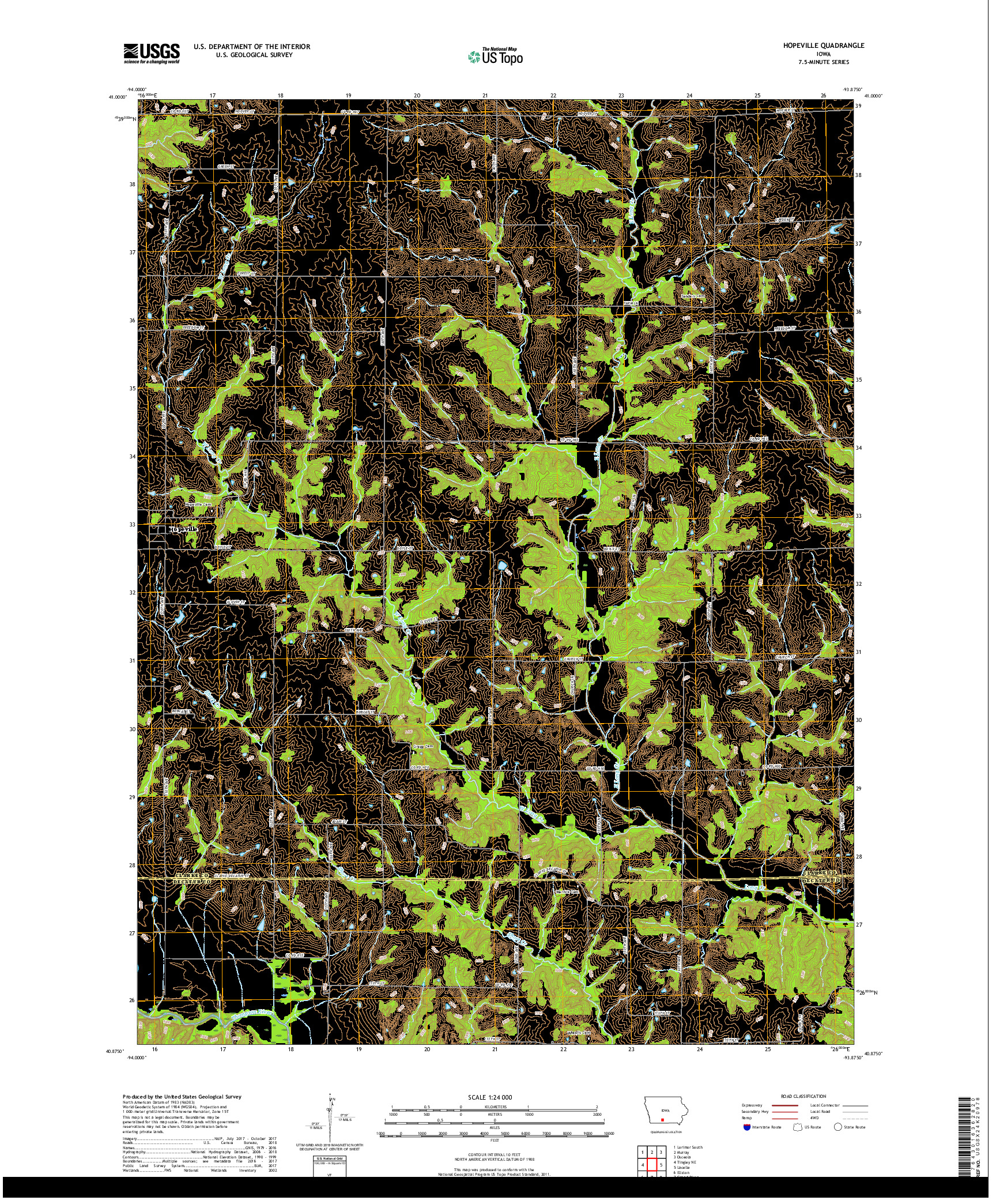USGS US TOPO 7.5-MINUTE MAP FOR HOPEVILLE, IA 2018