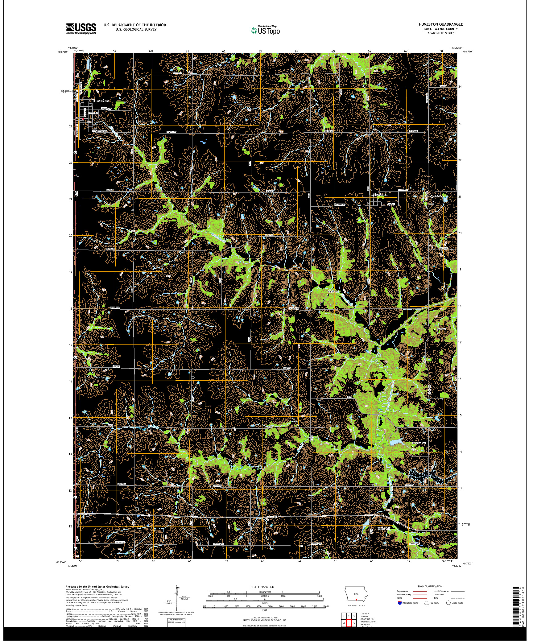 USGS US TOPO 7.5-MINUTE MAP FOR HUMESTON, IA 2018