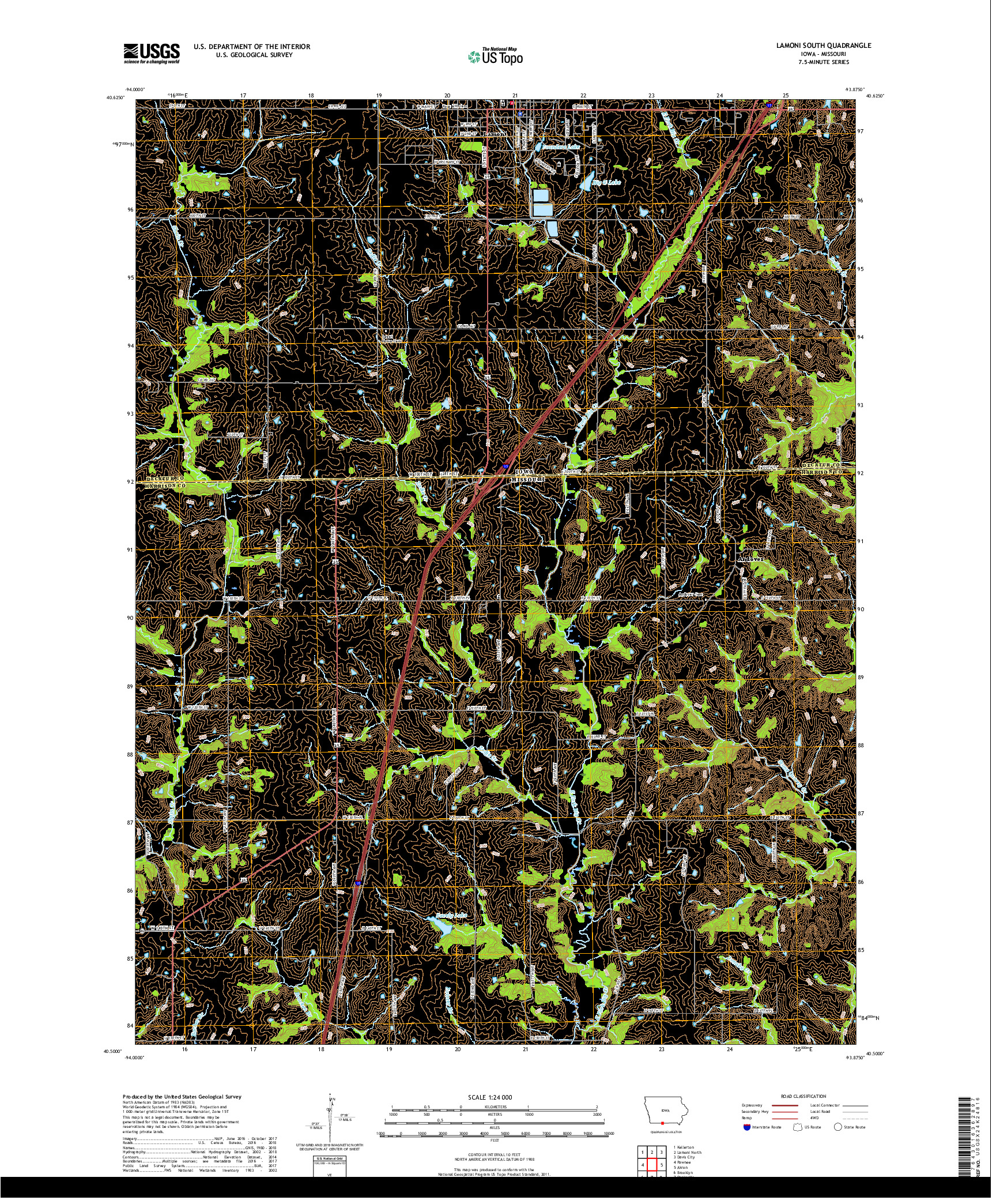 USGS US TOPO 7.5-MINUTE MAP FOR LAMONI SOUTH, IA,MO 2018