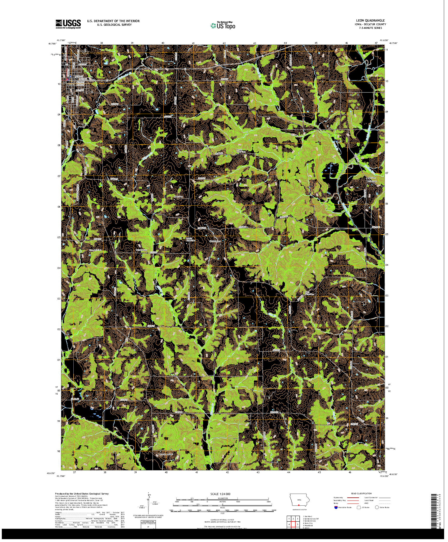 USGS US TOPO 7.5-MINUTE MAP FOR LEON, IA 2018