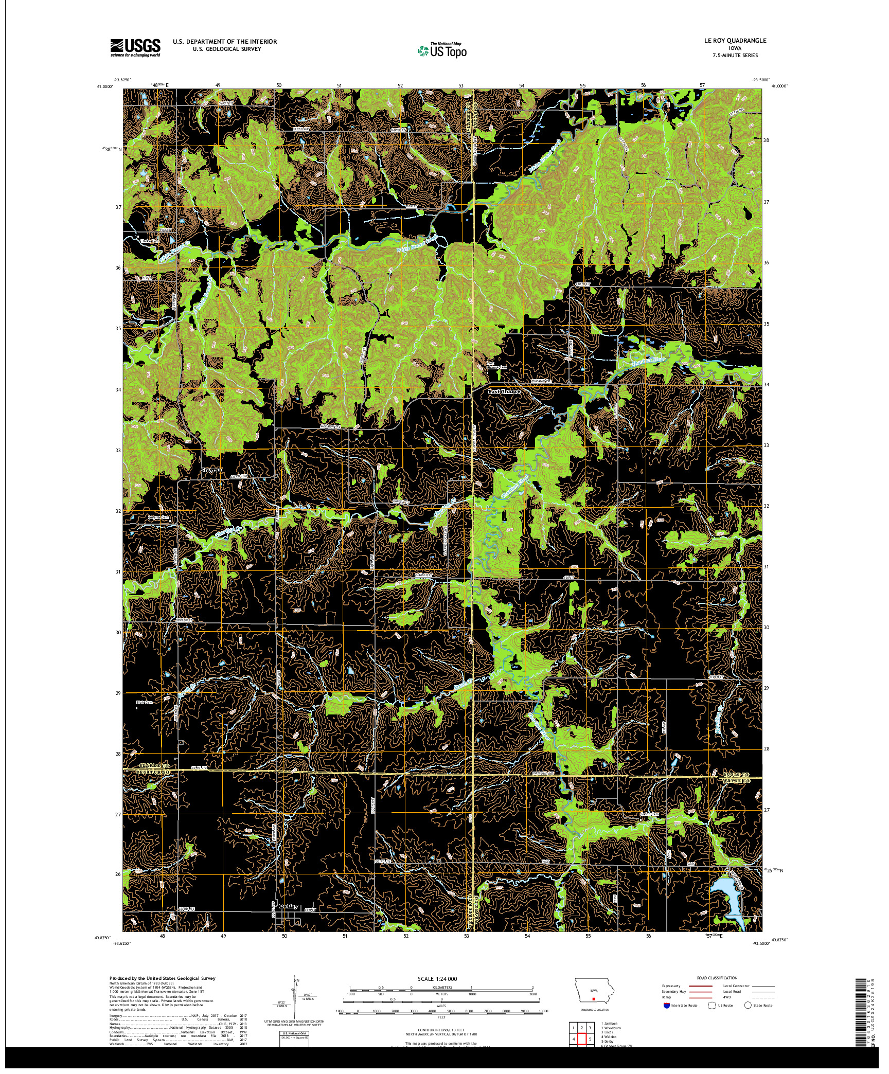 USGS US TOPO 7.5-MINUTE MAP FOR LE ROY, IA 2018