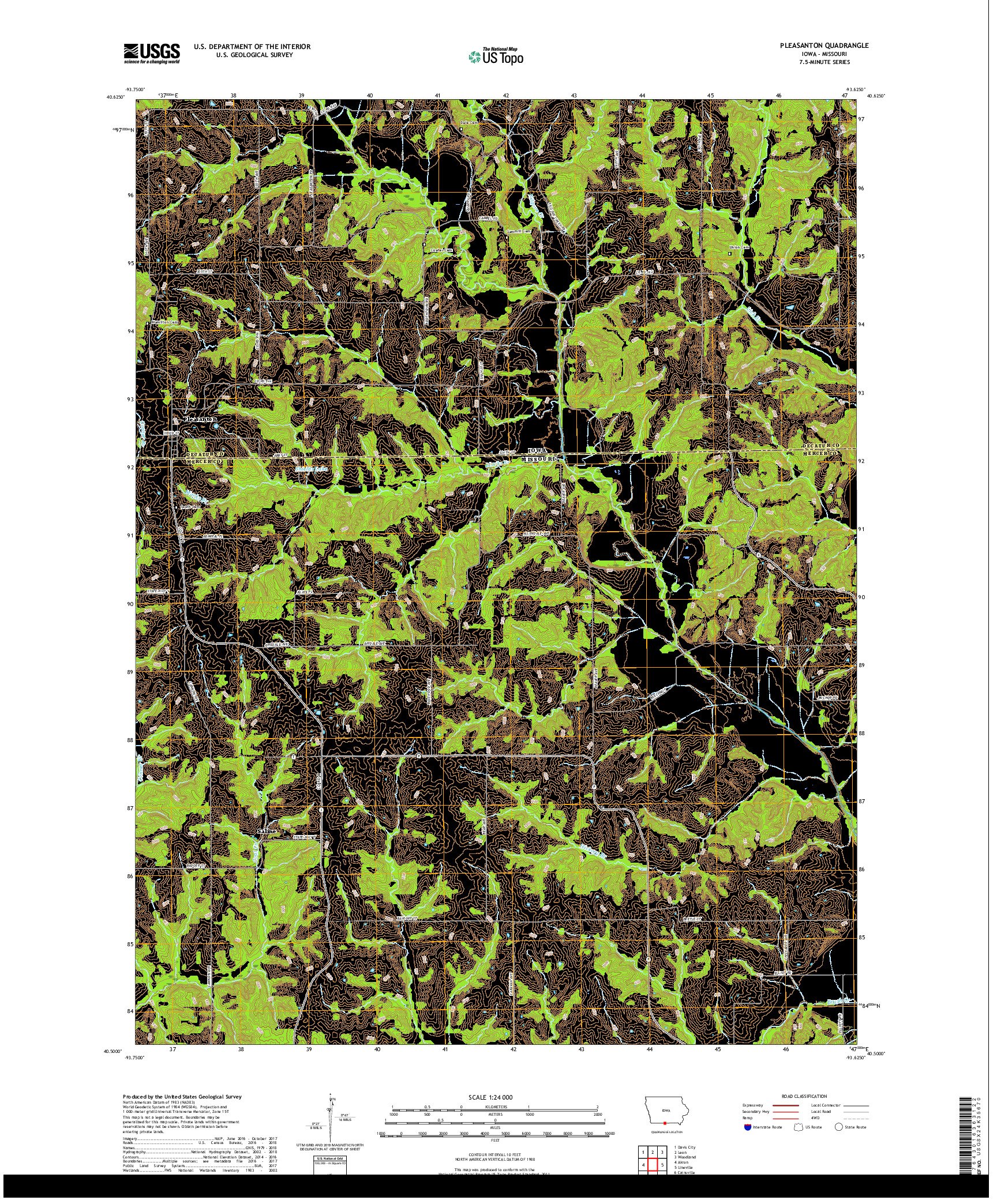 USGS US TOPO 7.5-MINUTE MAP FOR PLEASANTON, IA,MO 2018