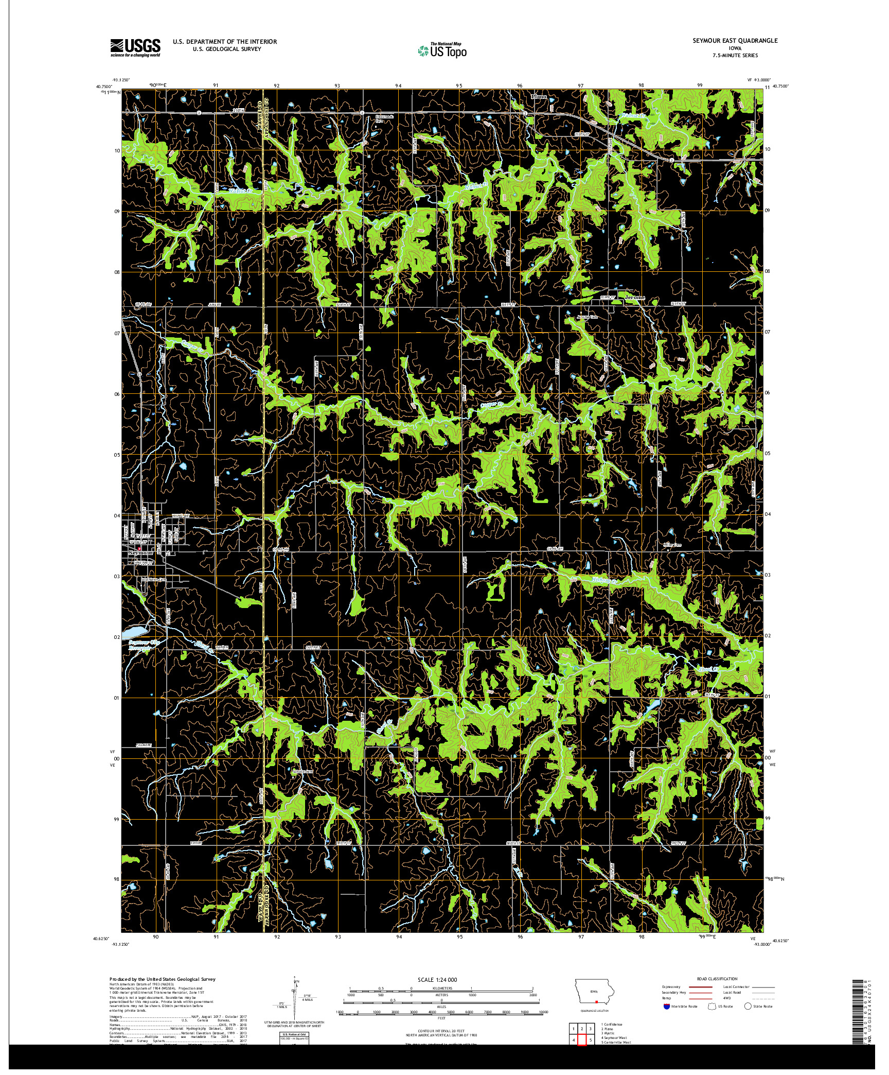 USGS US TOPO 7.5-MINUTE MAP FOR SEYMOUR EAST, IA 2018