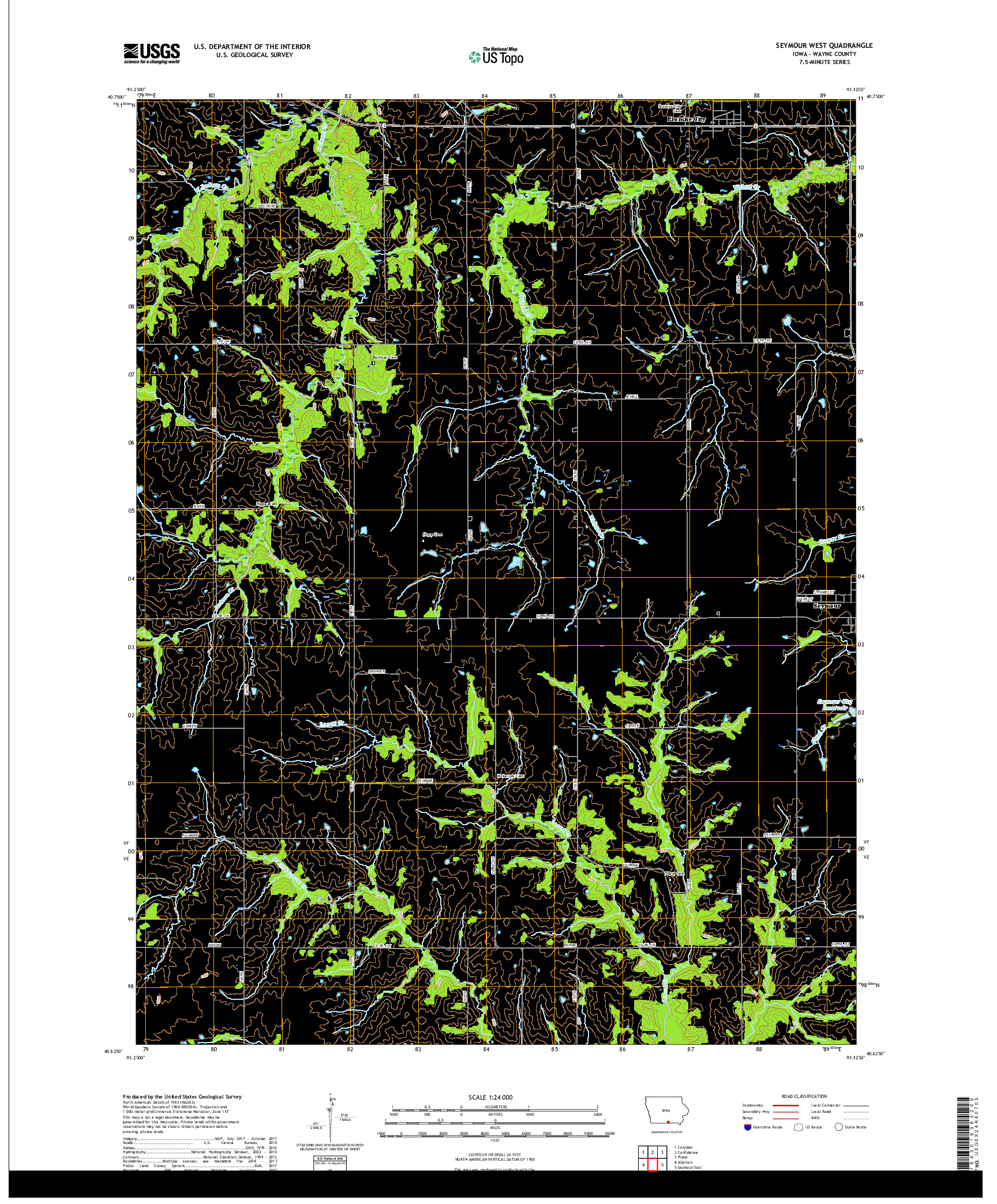 USGS US TOPO 7.5-MINUTE MAP FOR SEYMOUR WEST, IA 2018