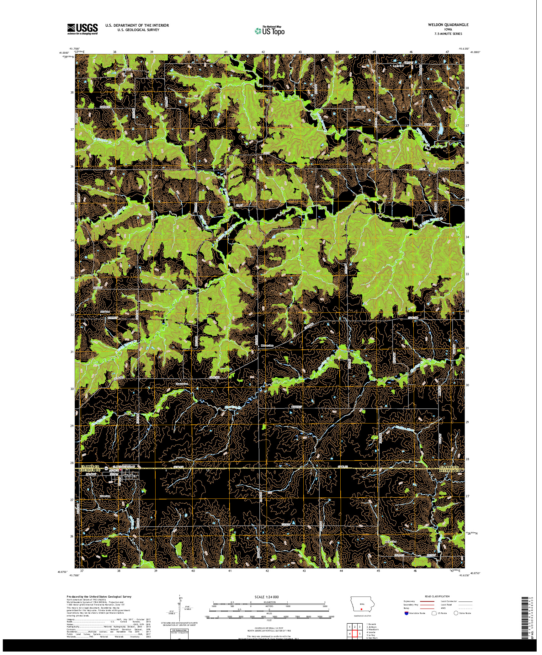 USGS US TOPO 7.5-MINUTE MAP FOR WELDON, IA 2018