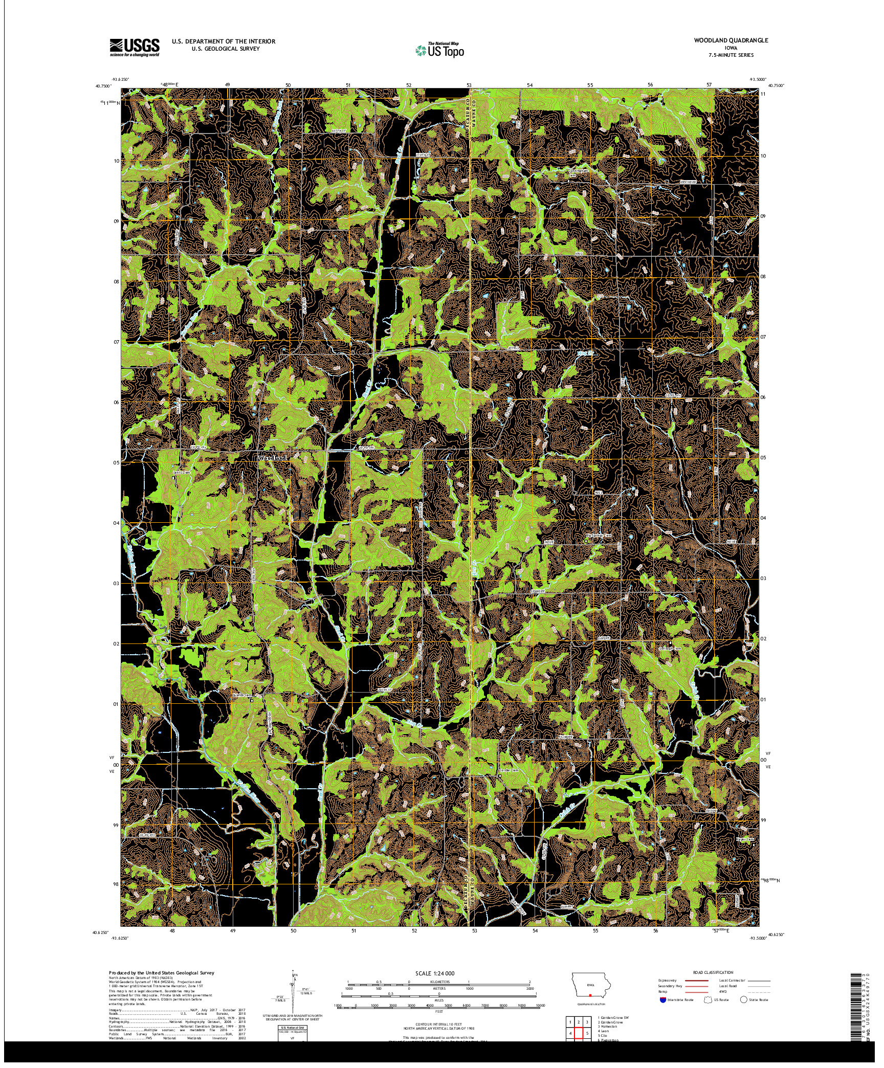 USGS US TOPO 7.5-MINUTE MAP FOR WOODLAND, IA 2018