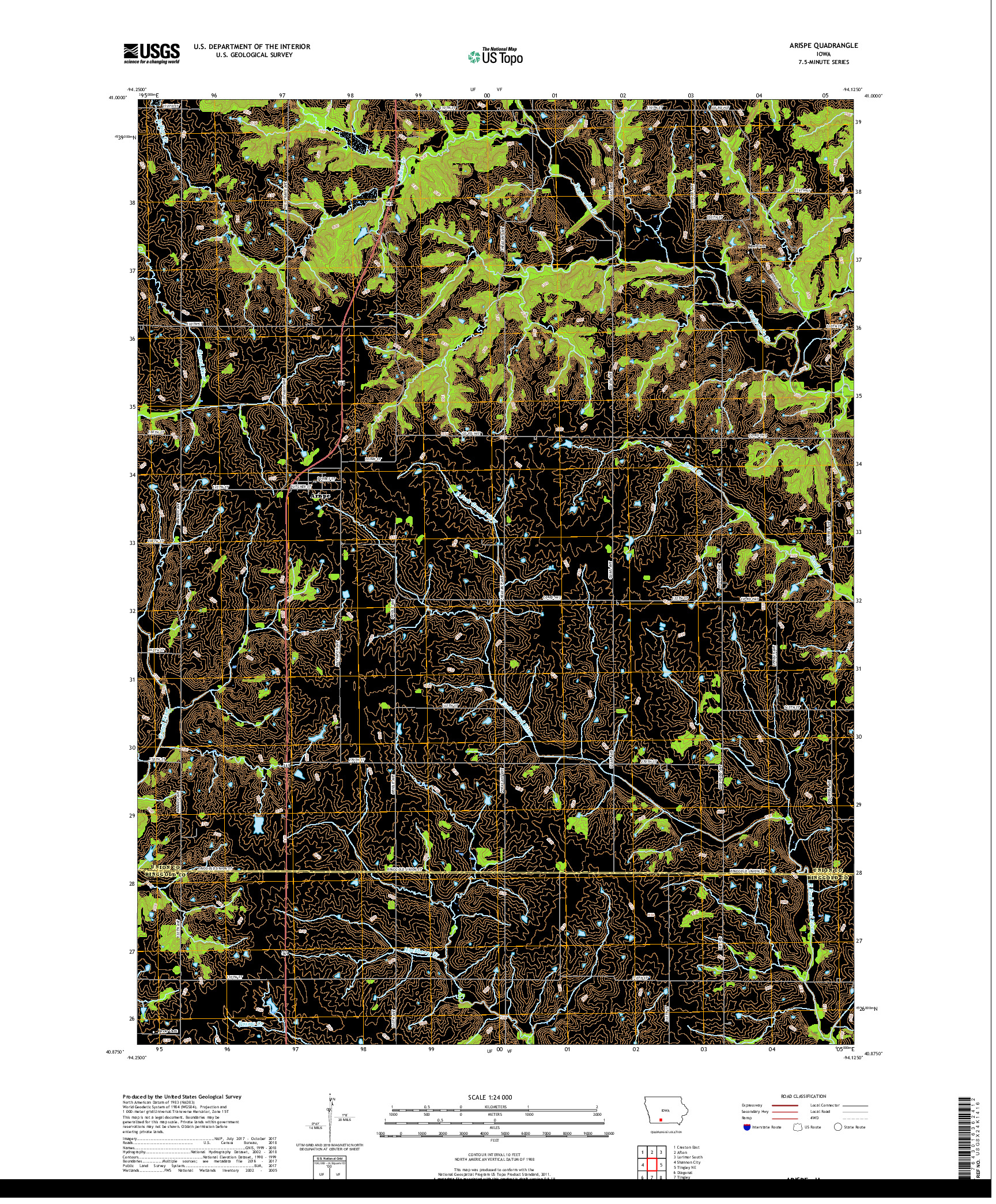 USGS US TOPO 7.5-MINUTE MAP FOR ARISPE, IA 2018
