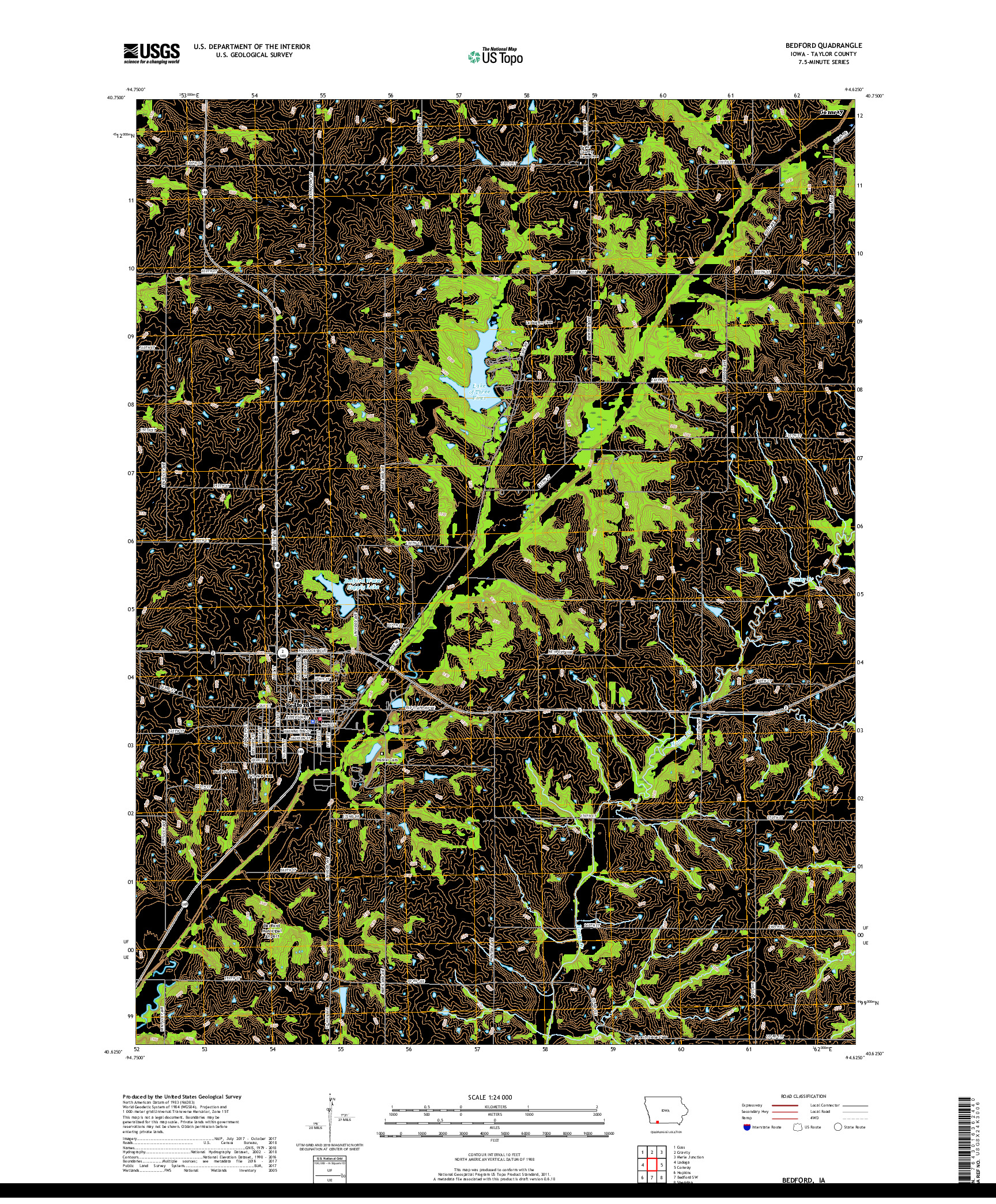 USGS US TOPO 7.5-MINUTE MAP FOR BEDFORD, IA 2018