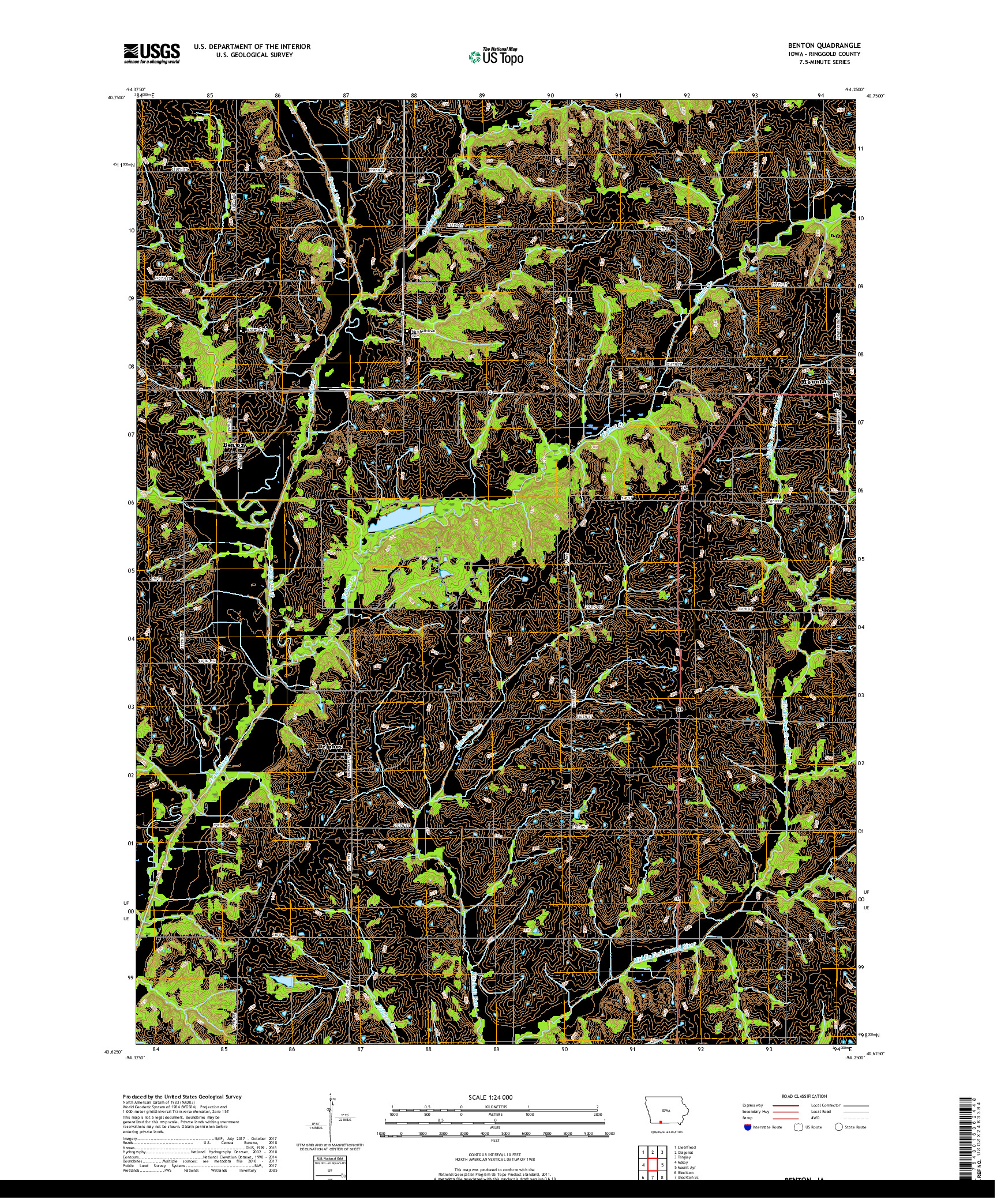 USGS US TOPO 7.5-MINUTE MAP FOR BENTON, IA 2018