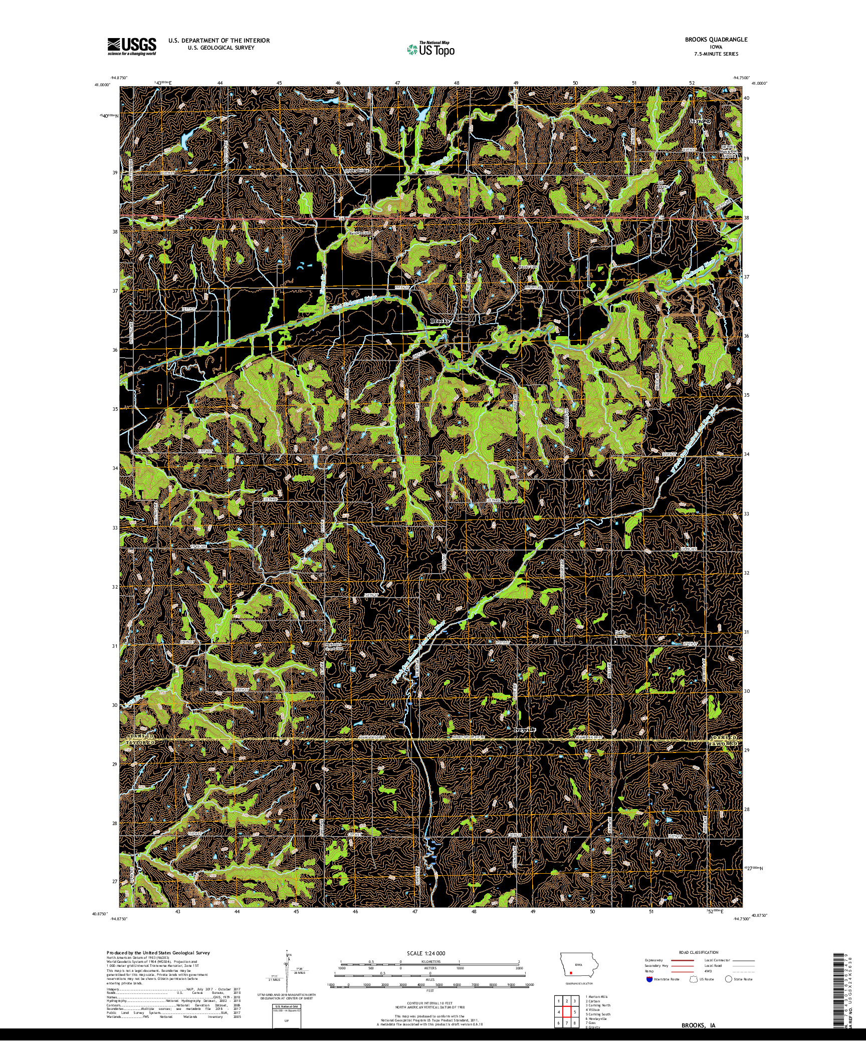 USGS US TOPO 7.5-MINUTE MAP FOR BROOKS, IA 2018