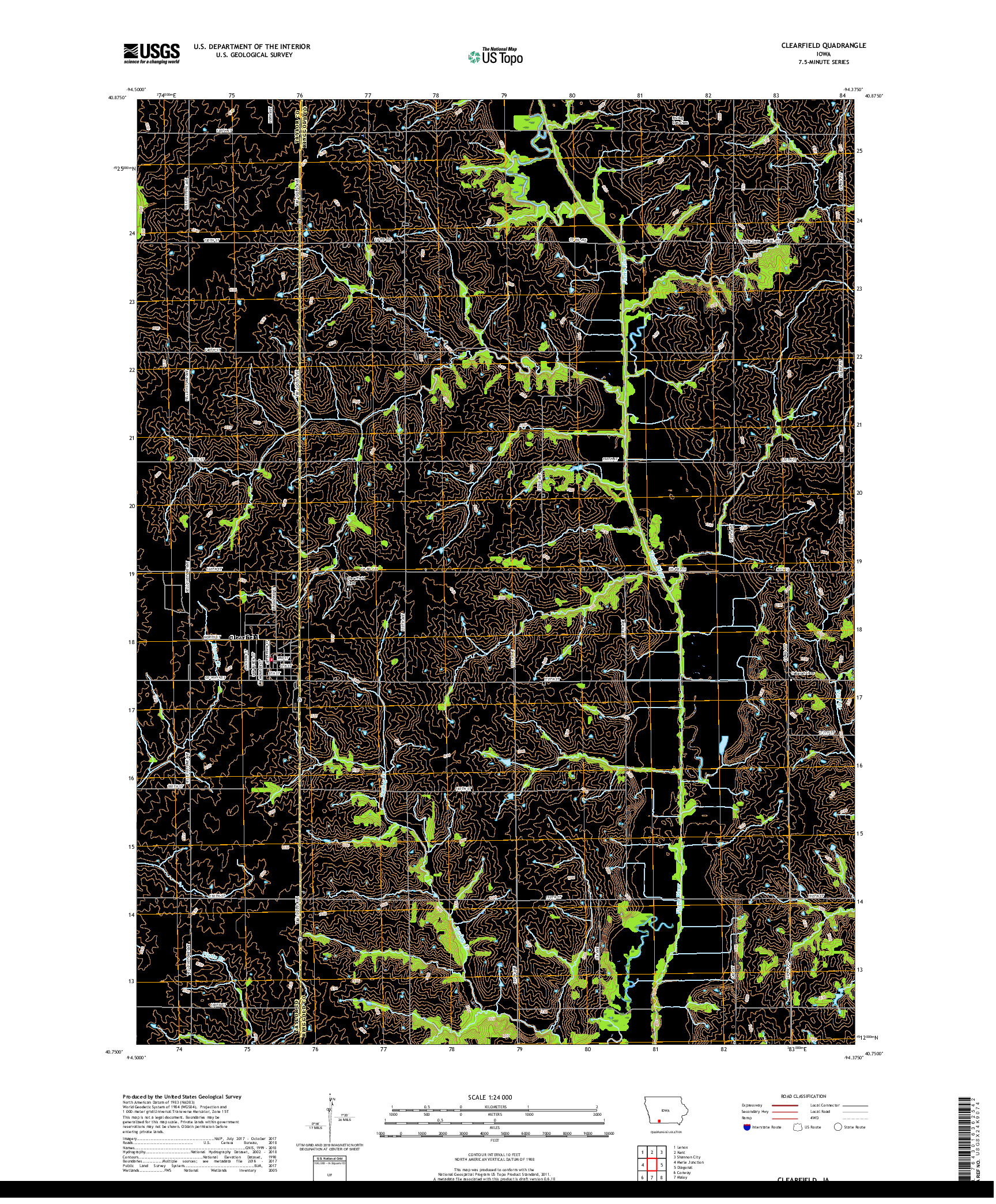USGS US TOPO 7.5-MINUTE MAP FOR CLEARFIELD, IA 2018