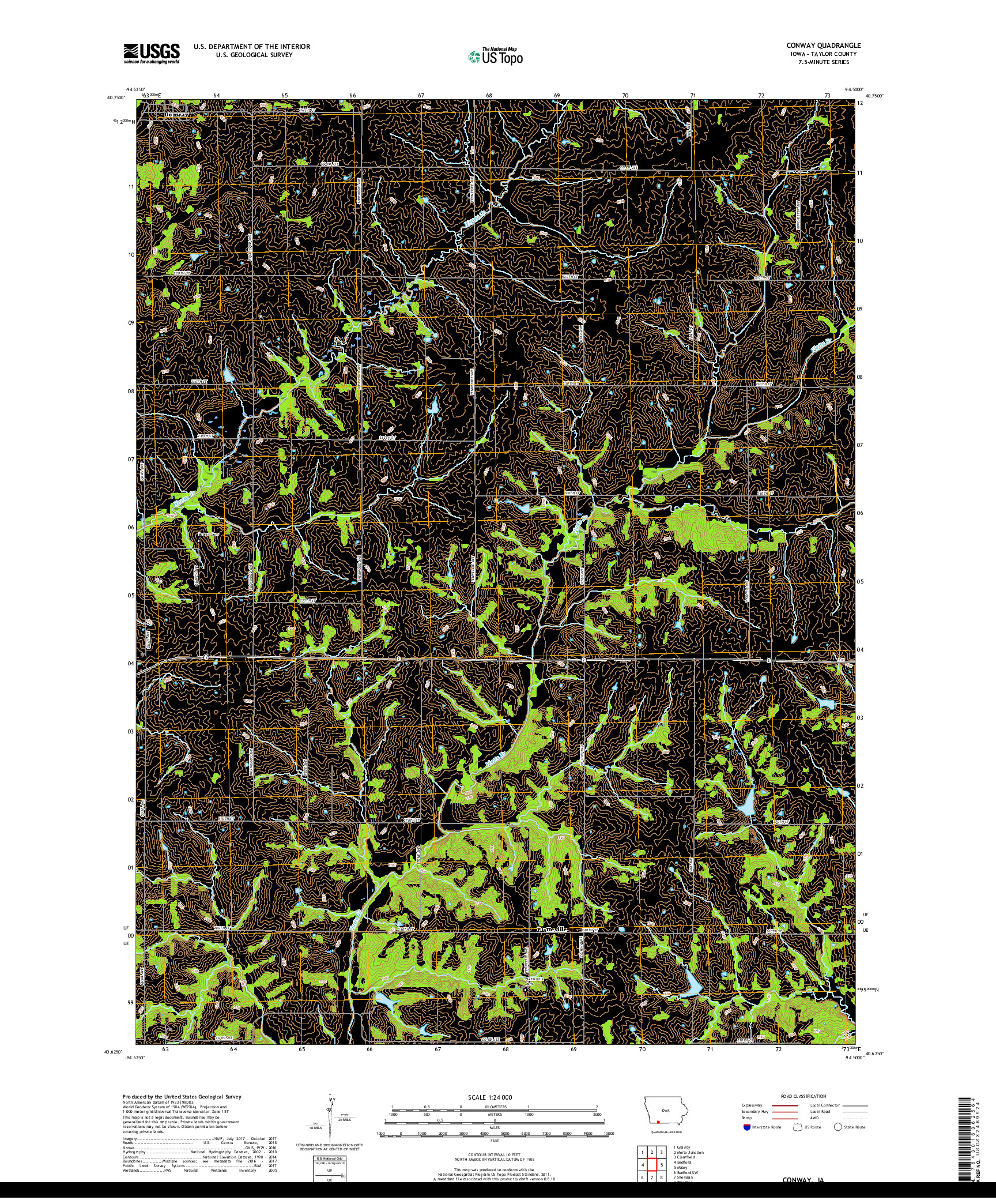 USGS US TOPO 7.5-MINUTE MAP FOR CONWAY, IA 2018