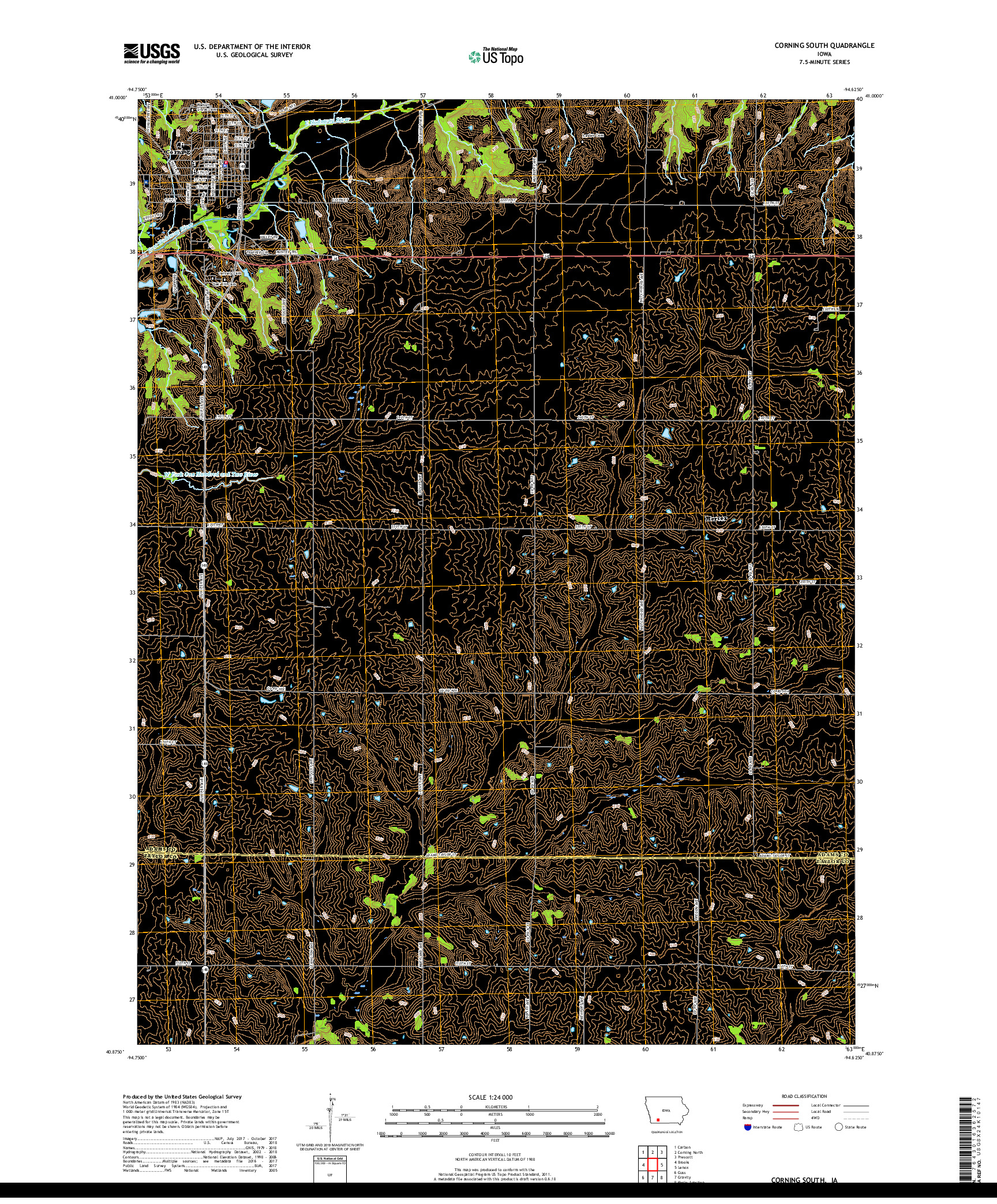 USGS US TOPO 7.5-MINUTE MAP FOR CORNING SOUTH, IA 2018