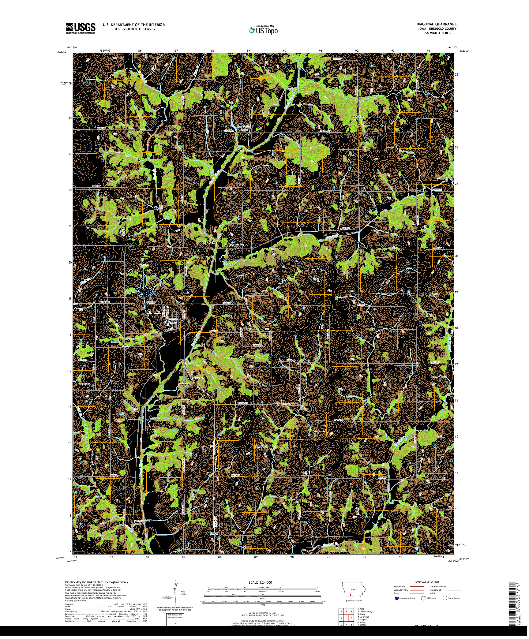 USGS US TOPO 7.5-MINUTE MAP FOR DIAGONAL, IA 2018