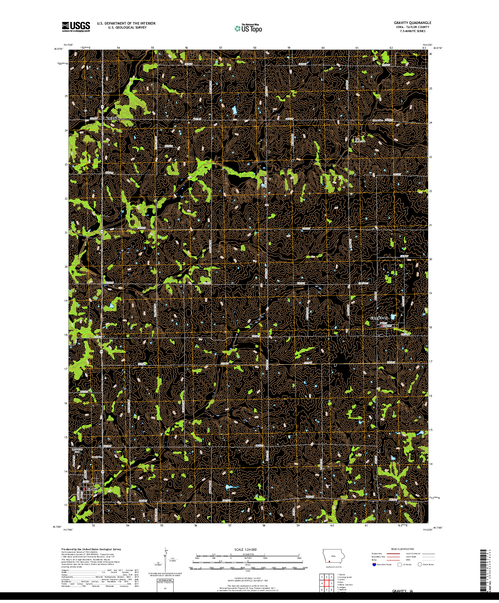 USGS US TOPO 7.5-MINUTE MAP FOR GRAVITY, IA 2018