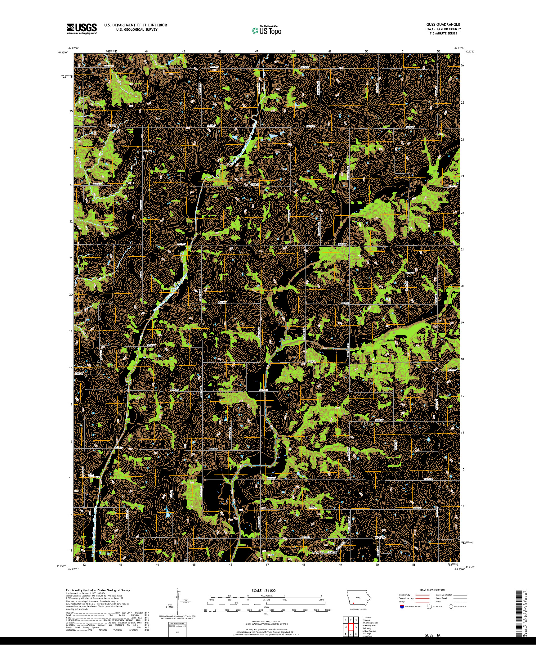 USGS US TOPO 7.5-MINUTE MAP FOR GUSS, IA 2018