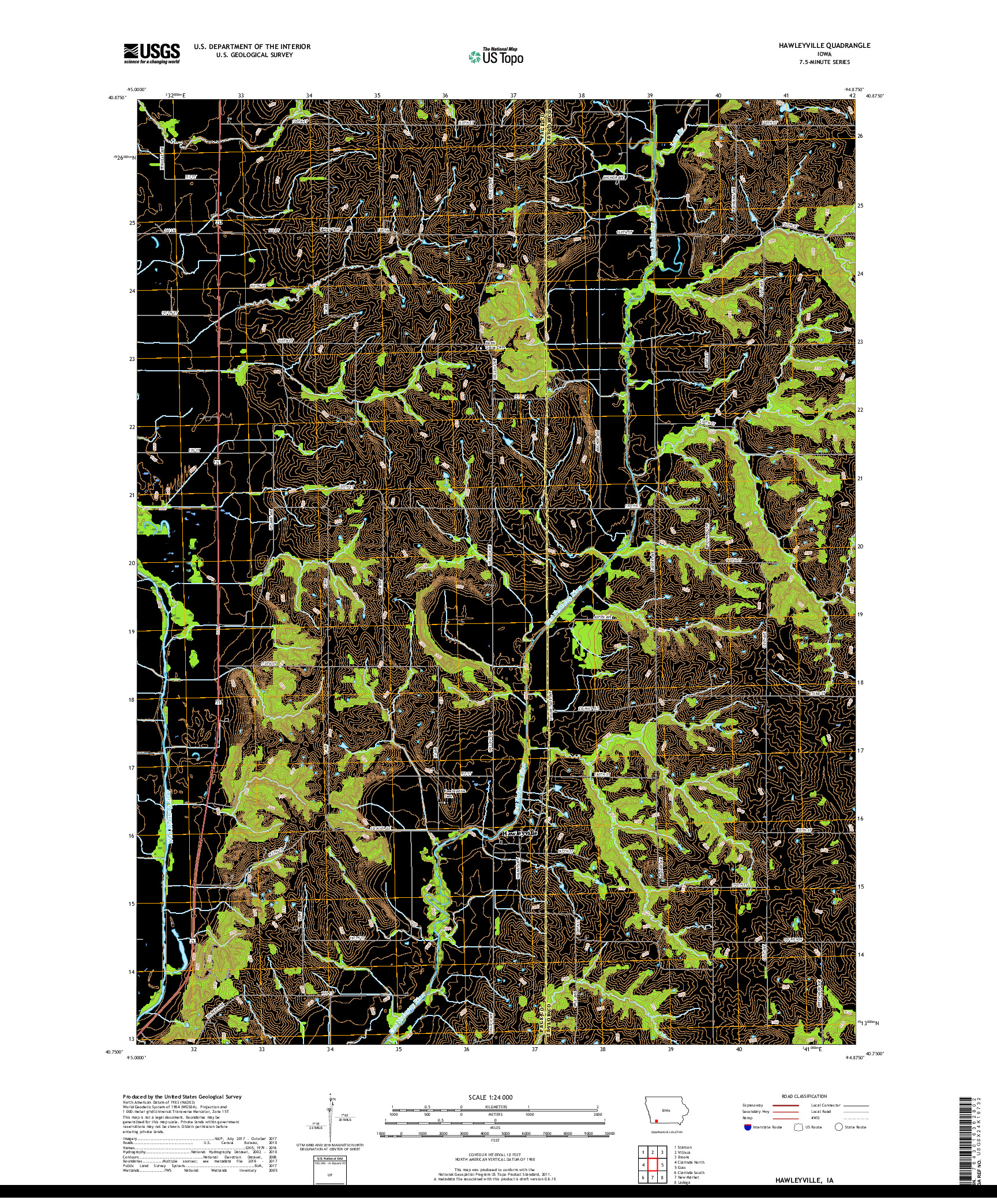 USGS US TOPO 7.5-MINUTE MAP FOR HAWLEYVILLE, IA 2018