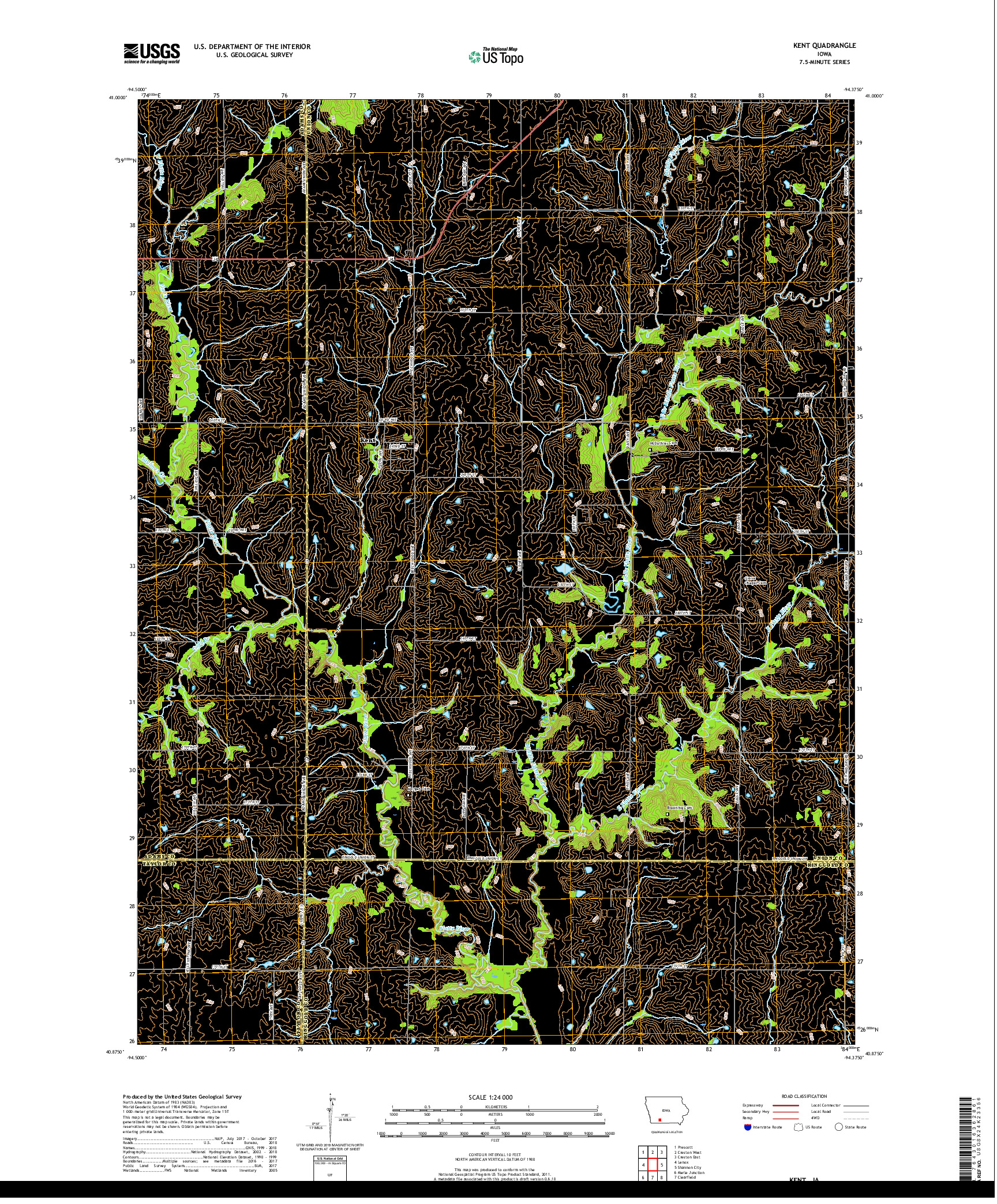 USGS US TOPO 7.5-MINUTE MAP FOR KENT, IA 2018