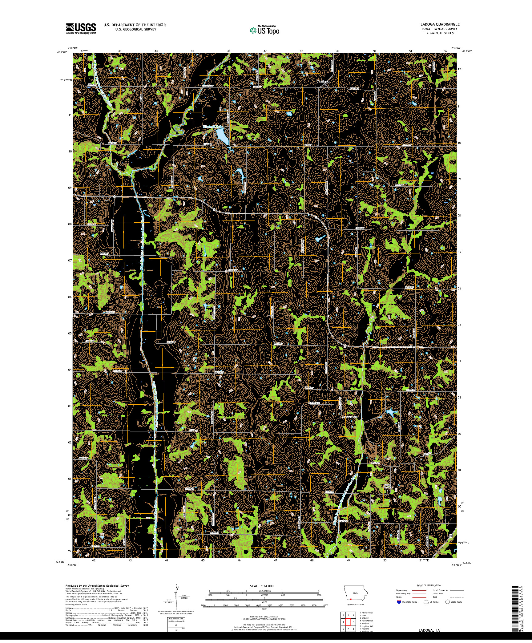 USGS US TOPO 7.5-MINUTE MAP FOR LADOGA, IA 2018