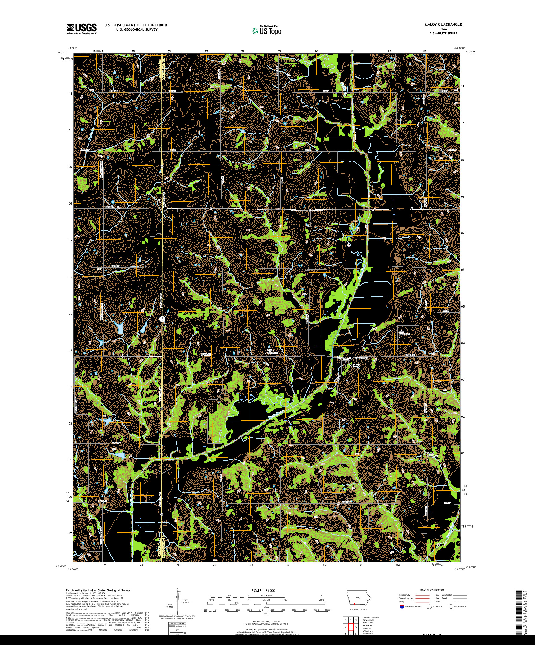 USGS US TOPO 7.5-MINUTE MAP FOR MALOY, IA 2018