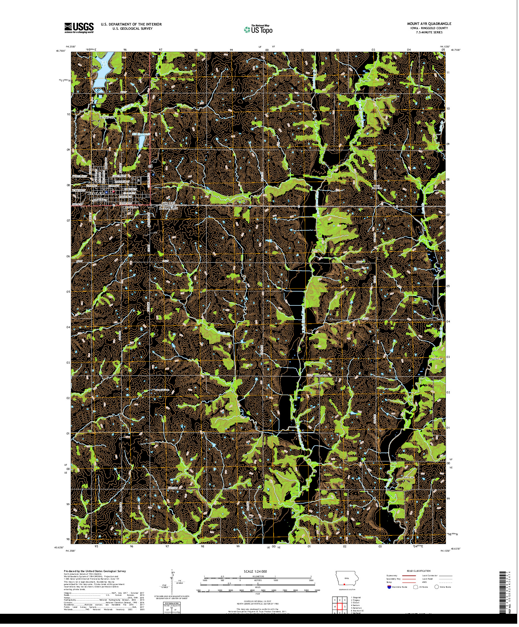 USGS US TOPO 7.5-MINUTE MAP FOR MOUNT AYR, IA 2018