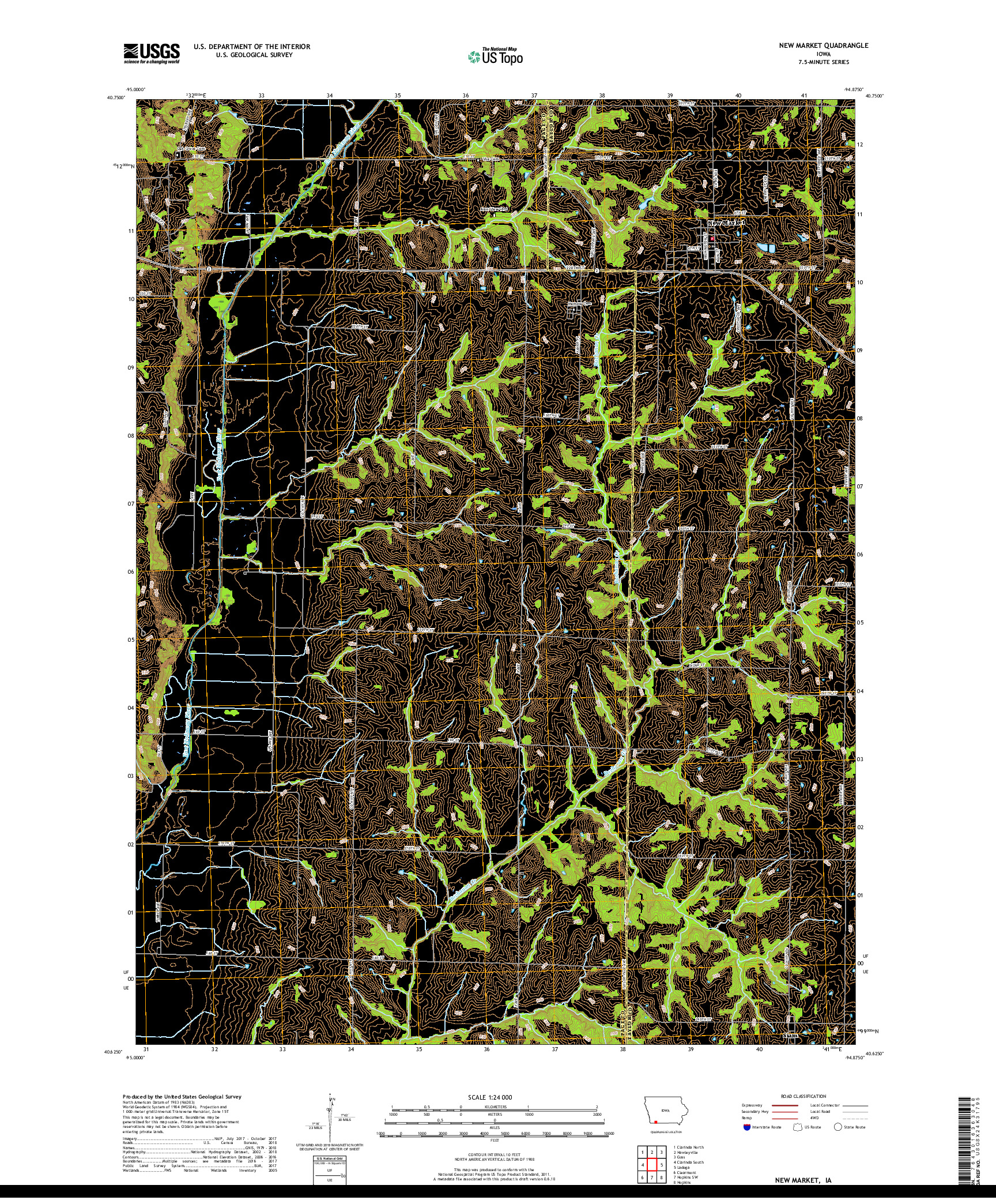 USGS US TOPO 7.5-MINUTE MAP FOR NEW MARKET, IA 2018