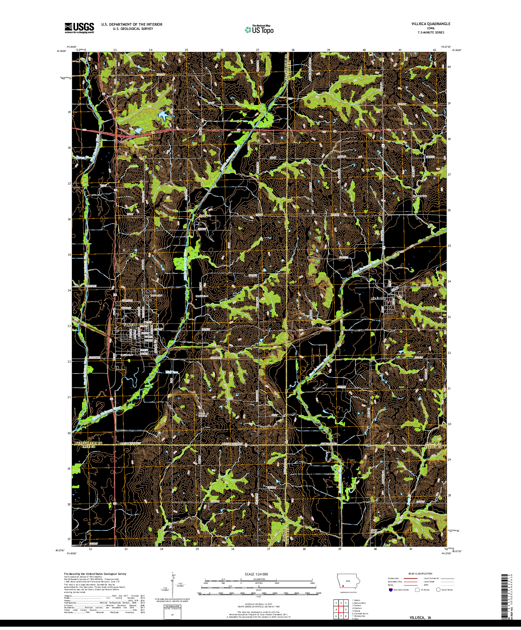 USGS US TOPO 7.5-MINUTE MAP FOR VILLISCA, IA 2018