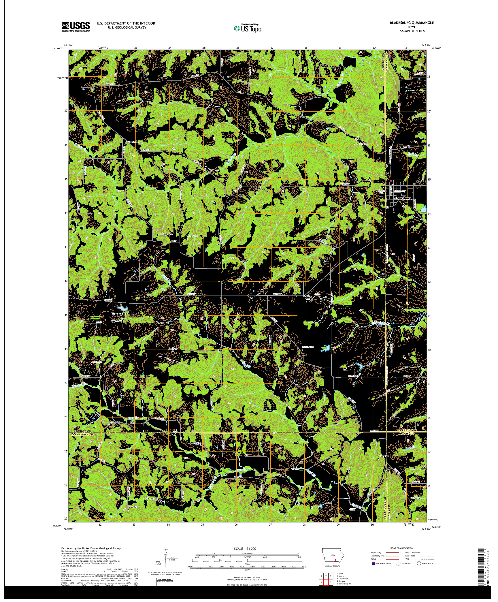 USGS US TOPO 7.5-MINUTE MAP FOR BLAKESBURG, IA 2018