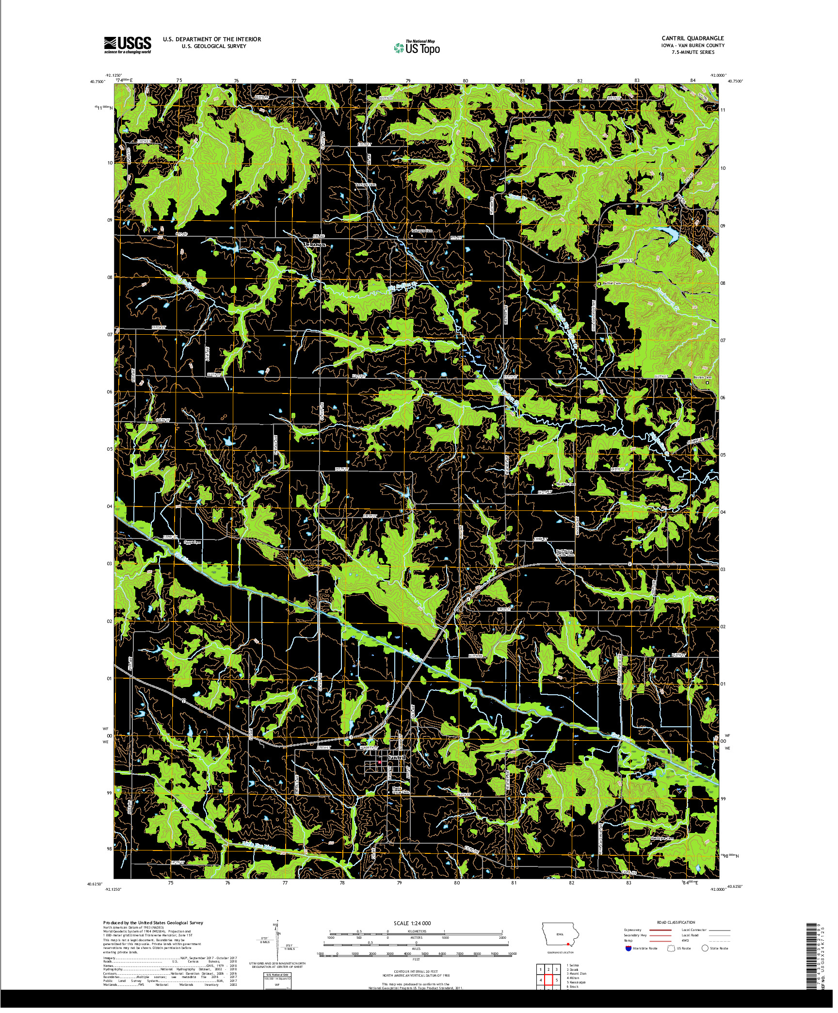 USGS US TOPO 7.5-MINUTE MAP FOR CANTRIL, IA 2018