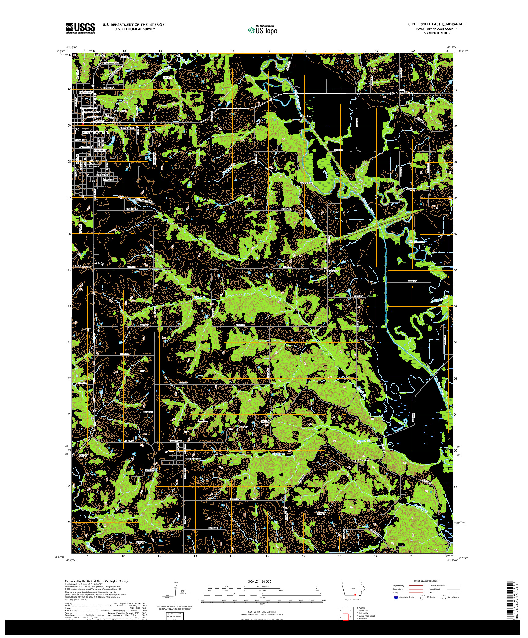 USGS US TOPO 7.5-MINUTE MAP FOR CENTERVILLE EAST, IA 2018