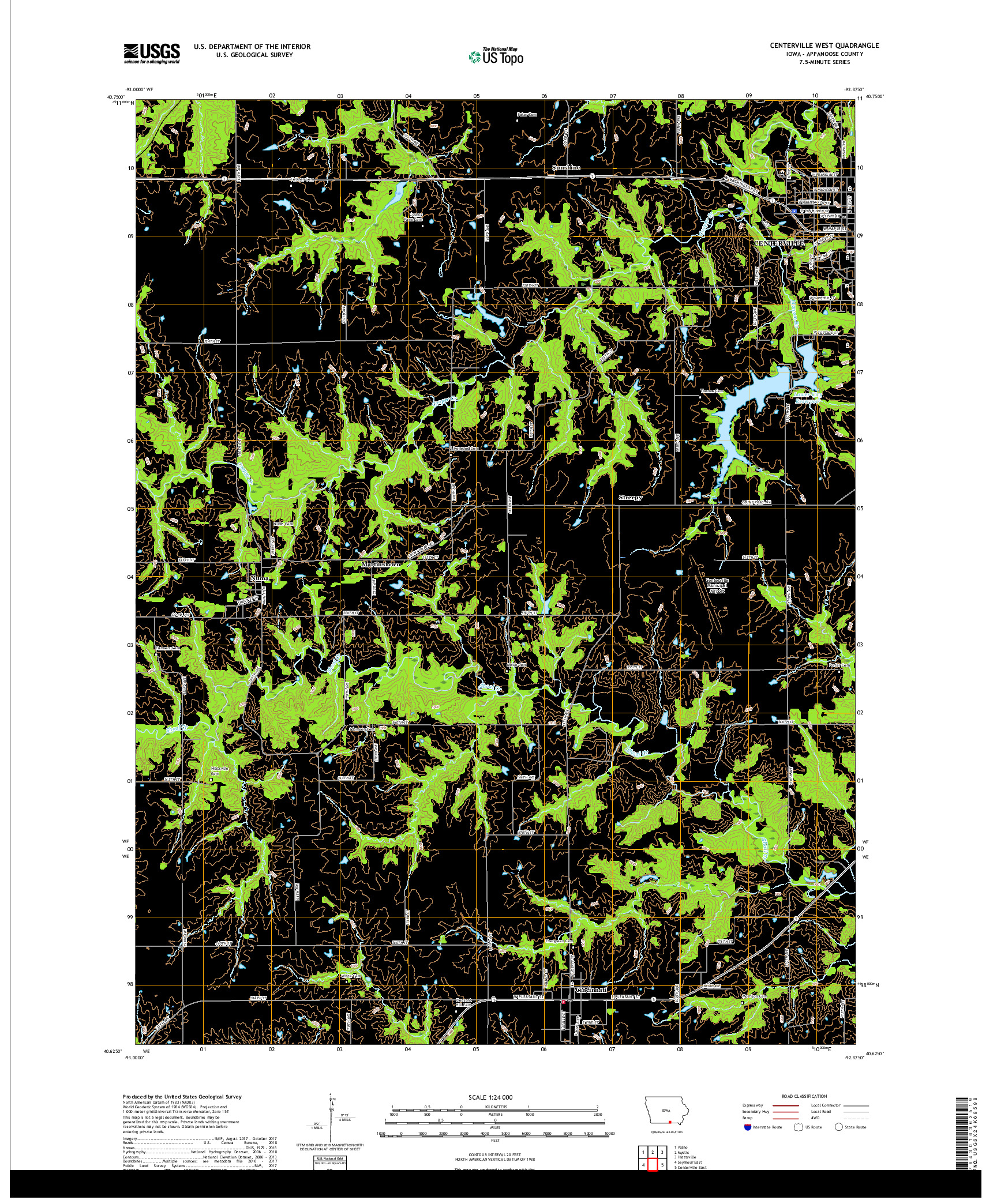 USGS US TOPO 7.5-MINUTE MAP FOR CENTERVILLE WEST, IA 2018