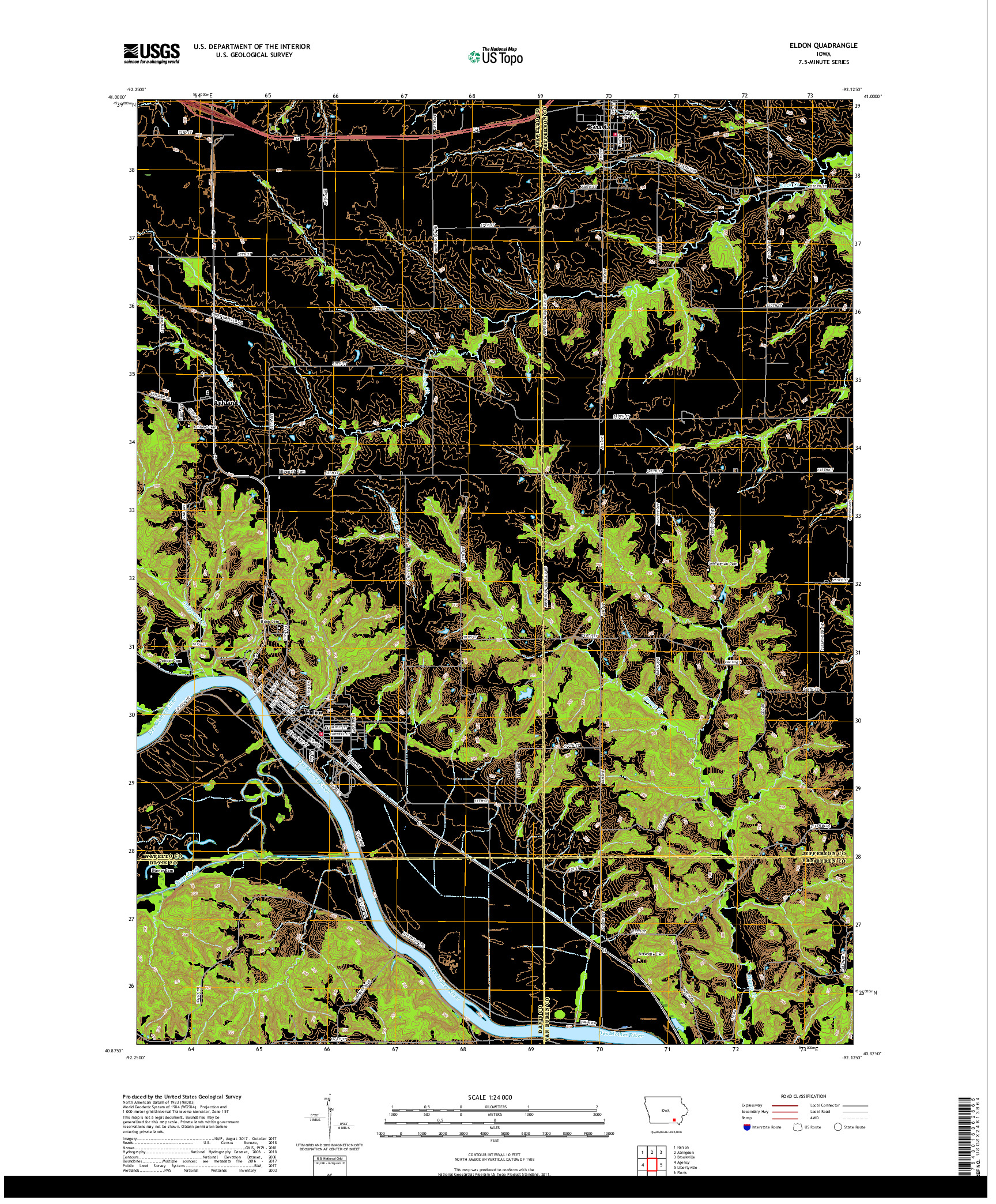 USGS US TOPO 7.5-MINUTE MAP FOR ELDON, IA 2018