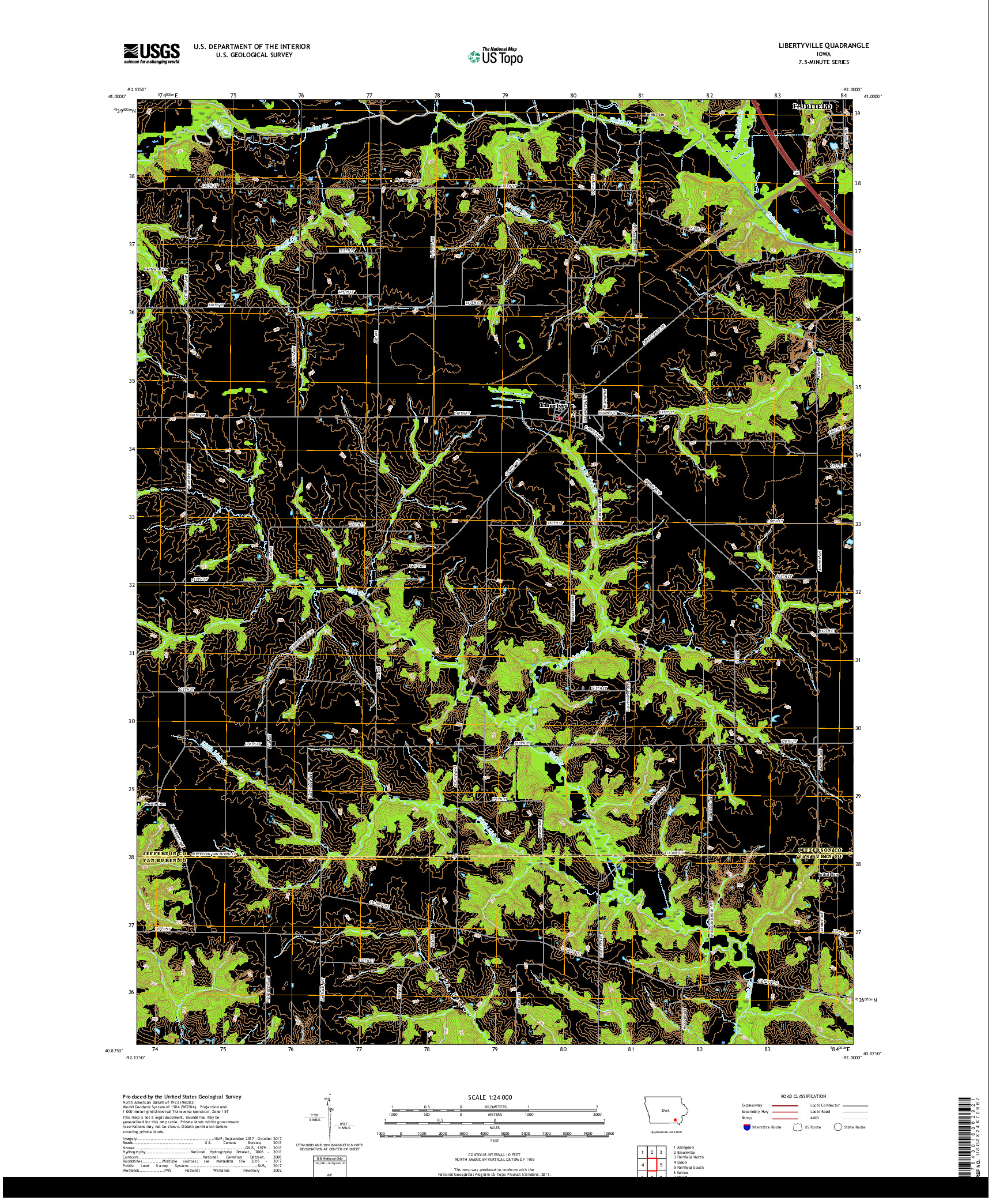 USGS US TOPO 7.5-MINUTE MAP FOR LIBERTYVILLE, IA 2018