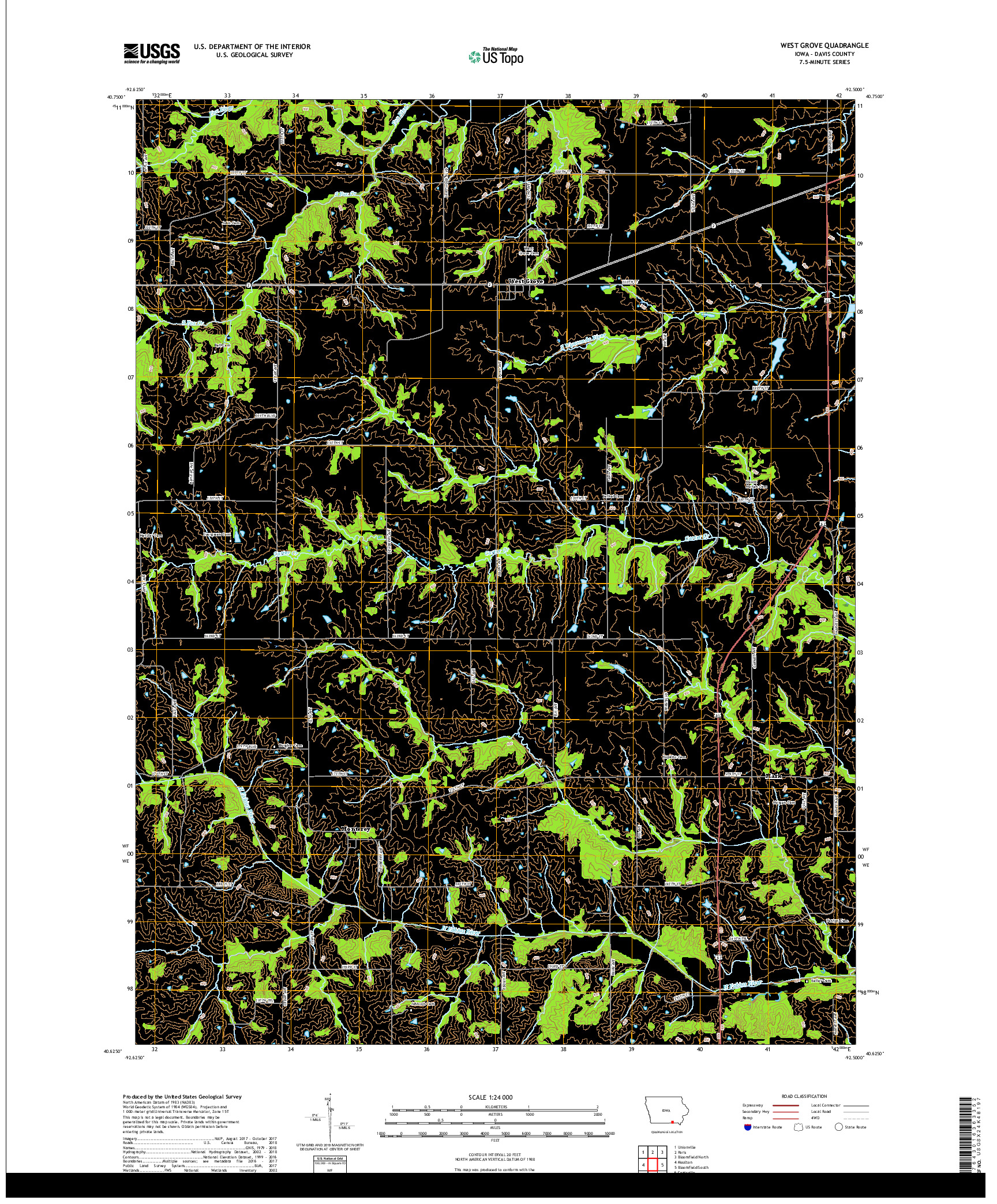 USGS US TOPO 7.5-MINUTE MAP FOR WEST GROVE, IA 2018