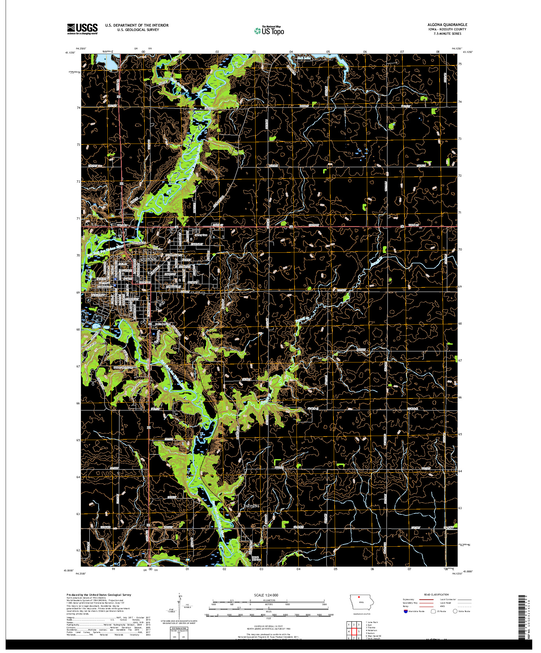 USGS US TOPO 7.5-MINUTE MAP FOR ALGONA, IA 2018