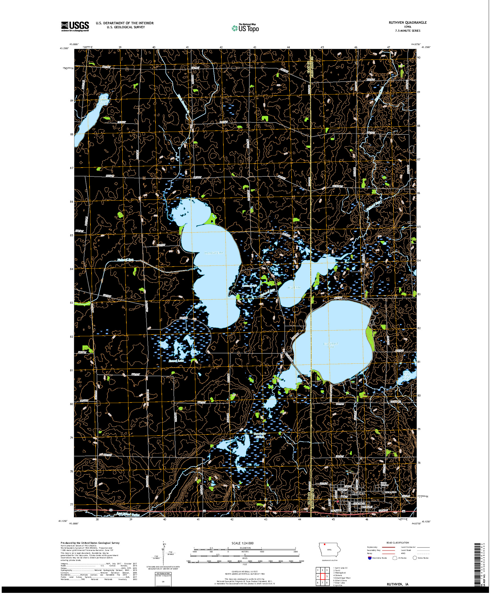 USGS US TOPO 7.5-MINUTE MAP FOR RUTHVEN, IA 2018
