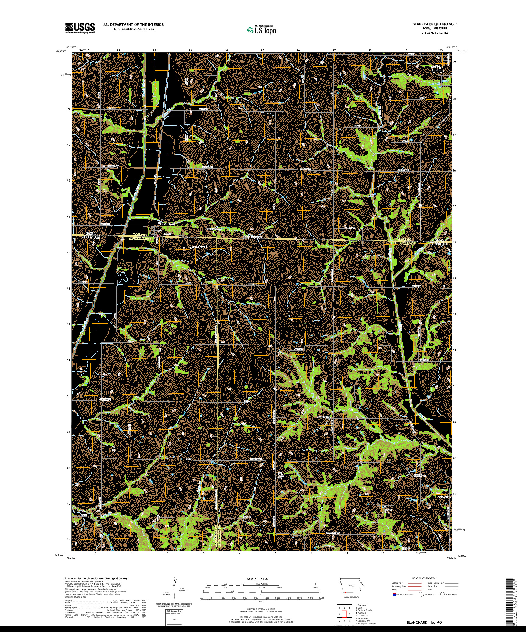 USGS US TOPO 7.5-MINUTE MAP FOR BLANCHARD, IA,MO 2018