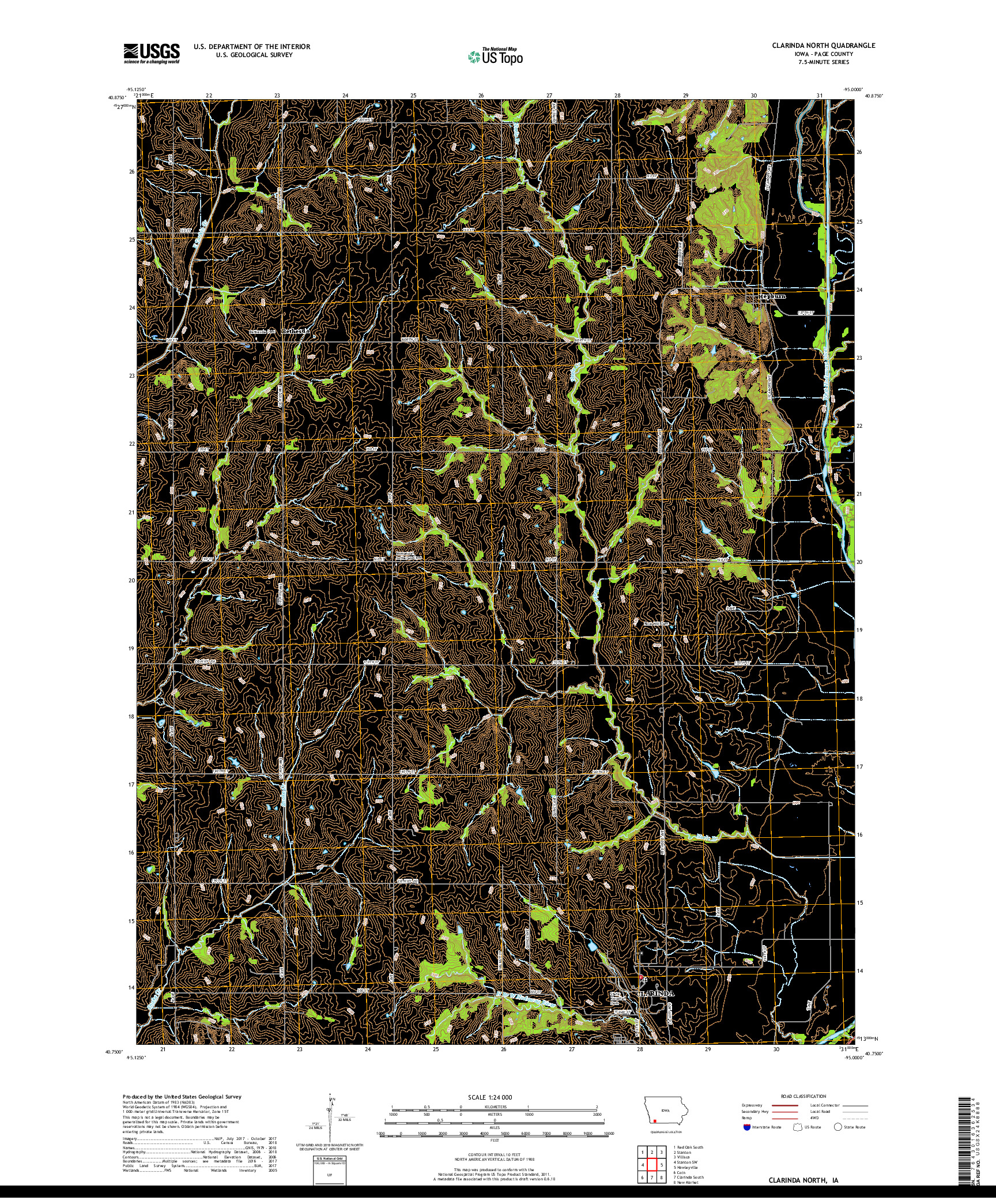 USGS US TOPO 7.5-MINUTE MAP FOR CLARINDA NORTH, IA 2018