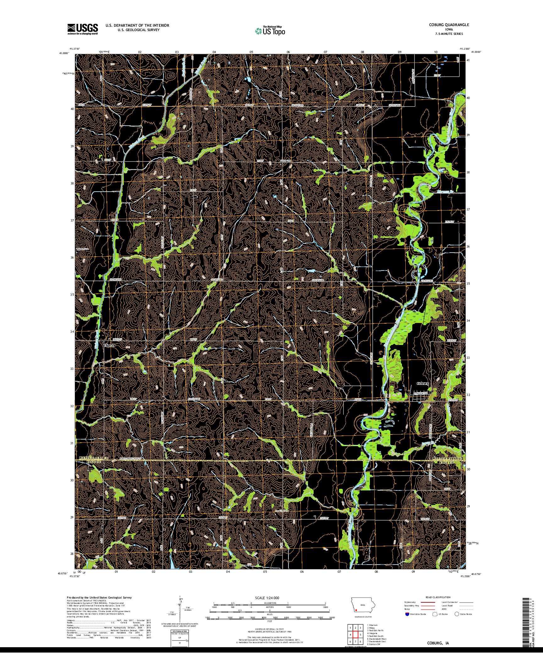 USGS US TOPO 7.5-MINUTE MAP FOR COBURG, IA 2018