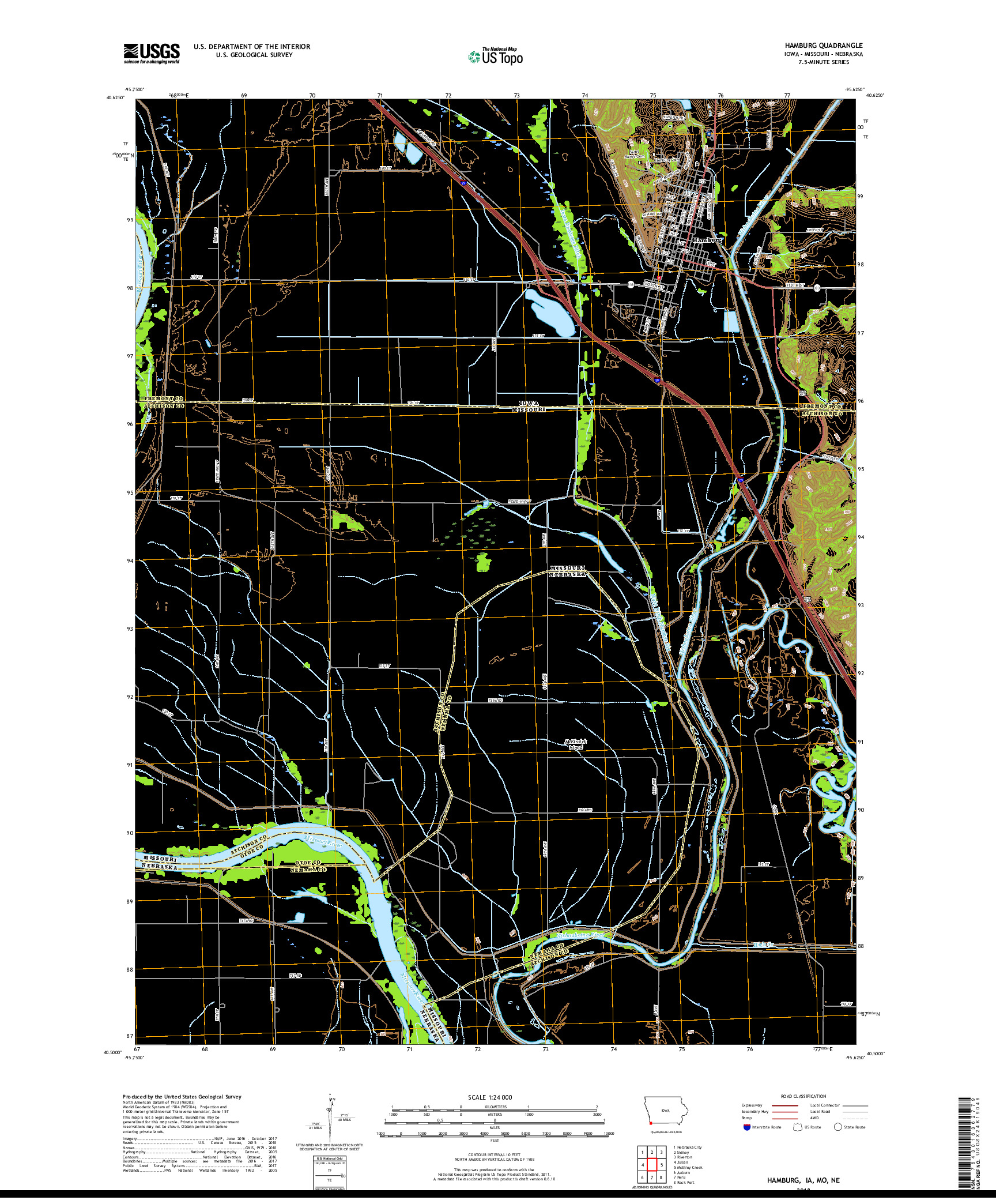 USGS US TOPO 7.5-MINUTE MAP FOR HAMBURG, IA,MO,NE 2018