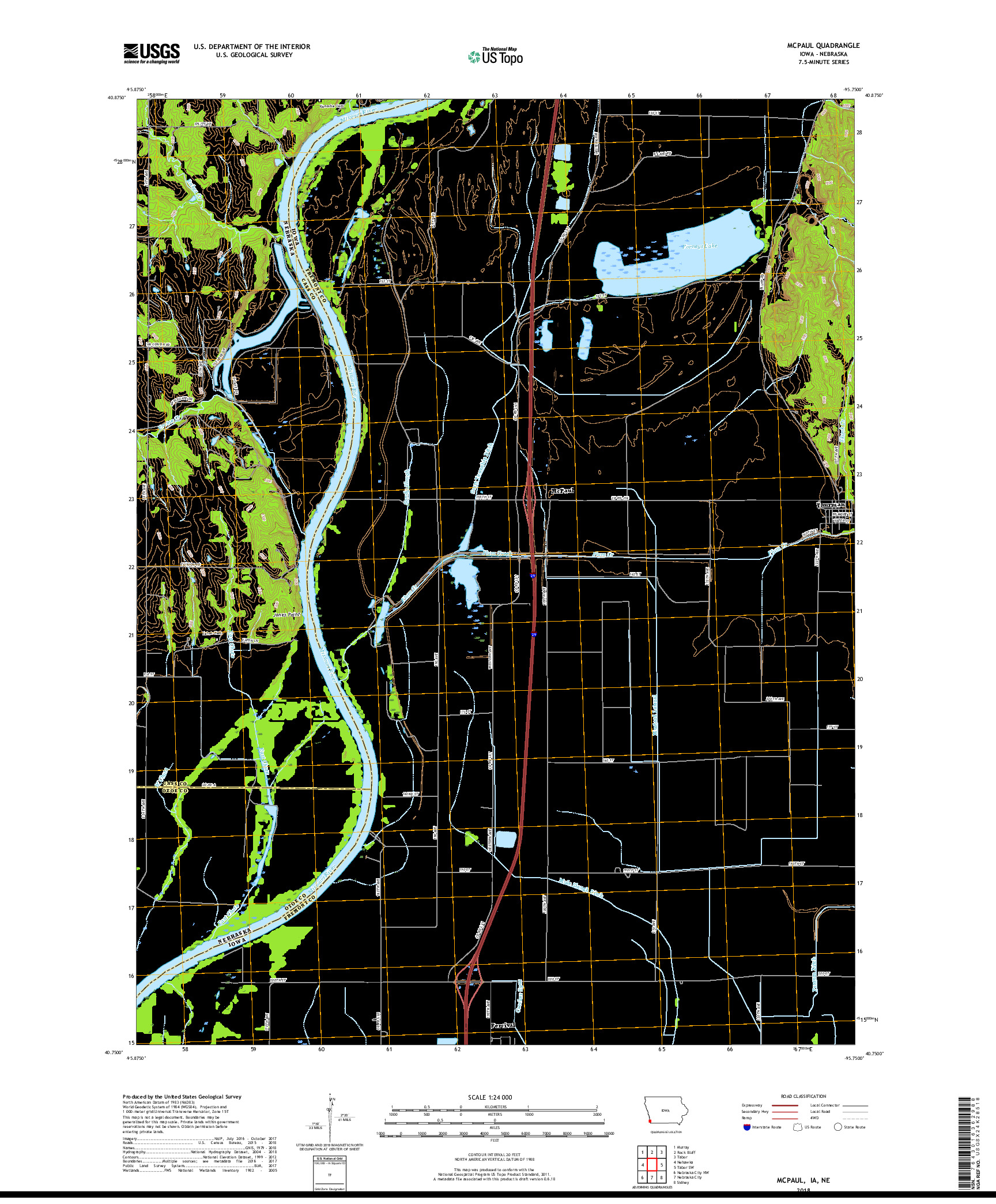 USGS US TOPO 7.5-MINUTE MAP FOR MCPAUL, IA,NE 2018