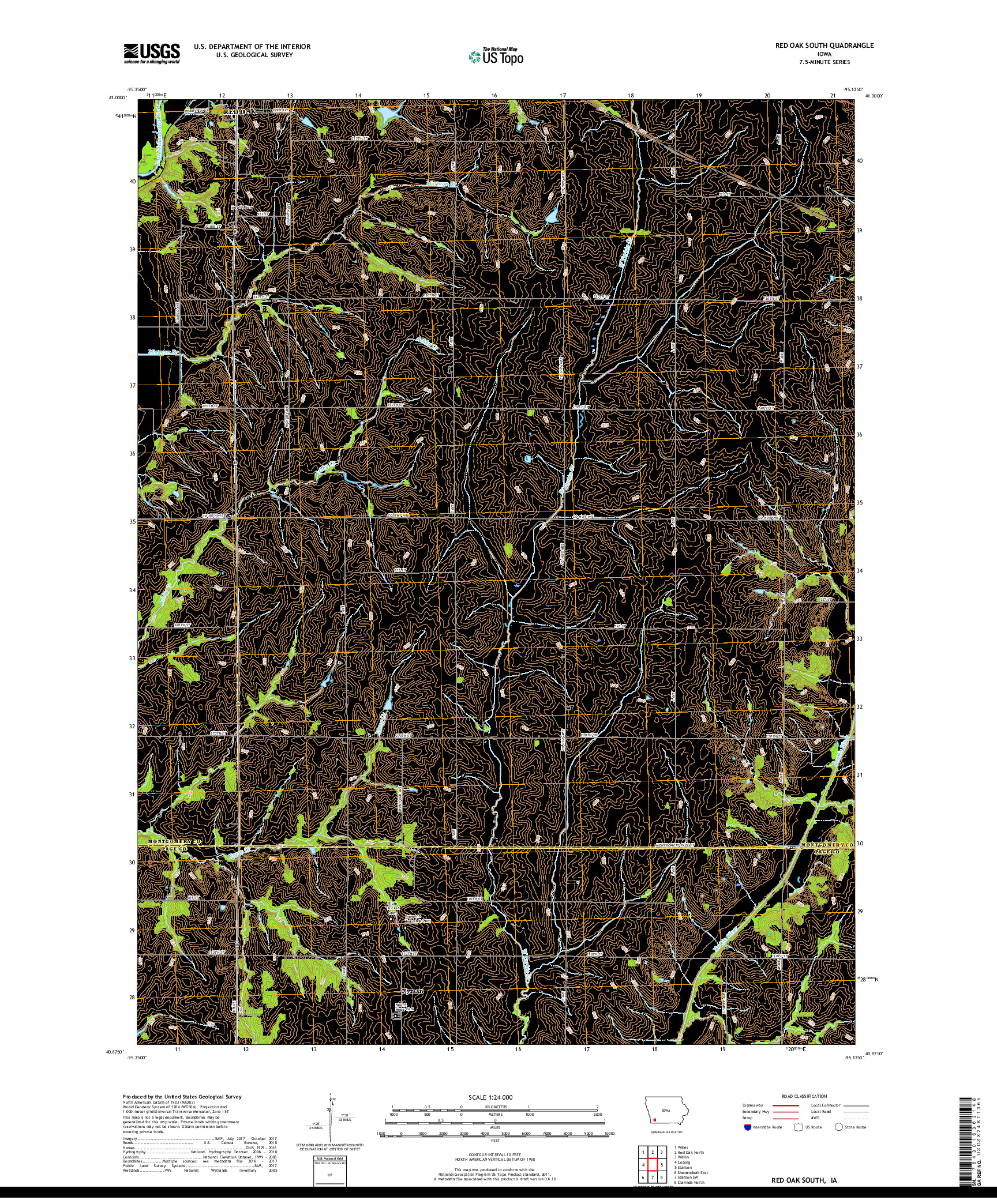 USGS US TOPO 7.5-MINUTE MAP FOR RED OAK SOUTH, IA 2018