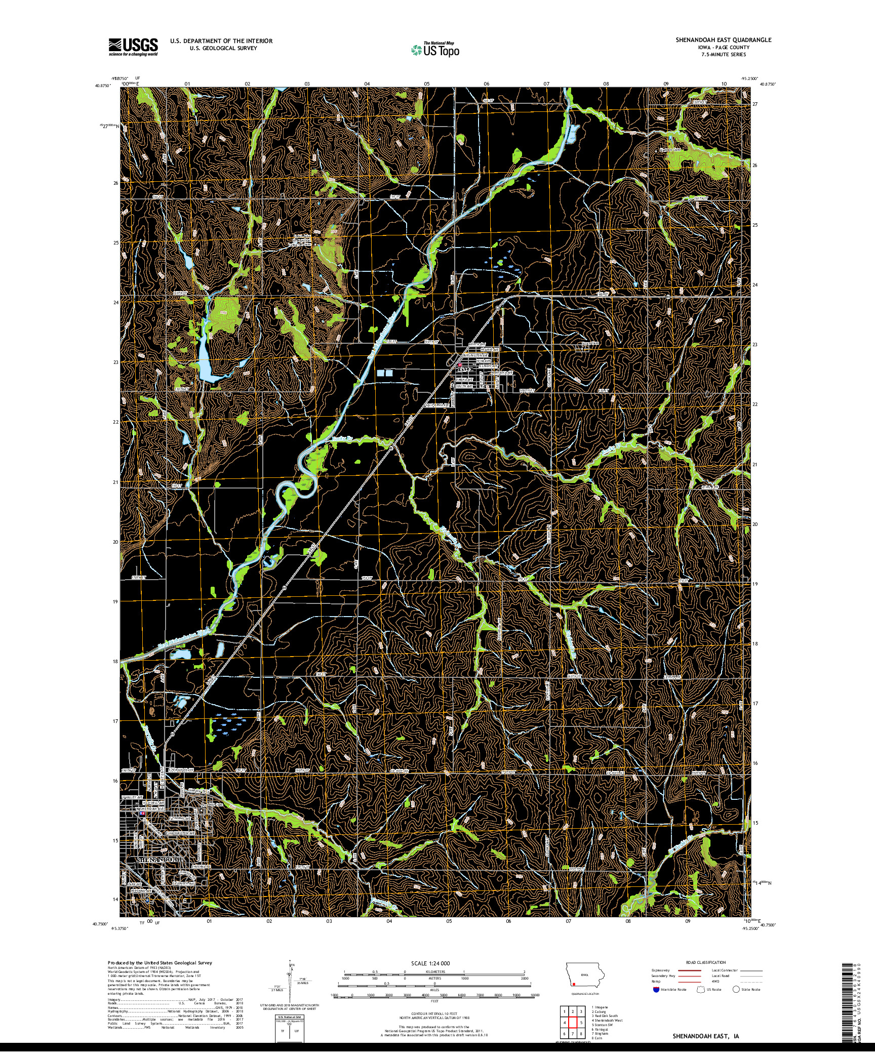 USGS US TOPO 7.5-MINUTE MAP FOR SHENANDOAH EAST, IA 2018