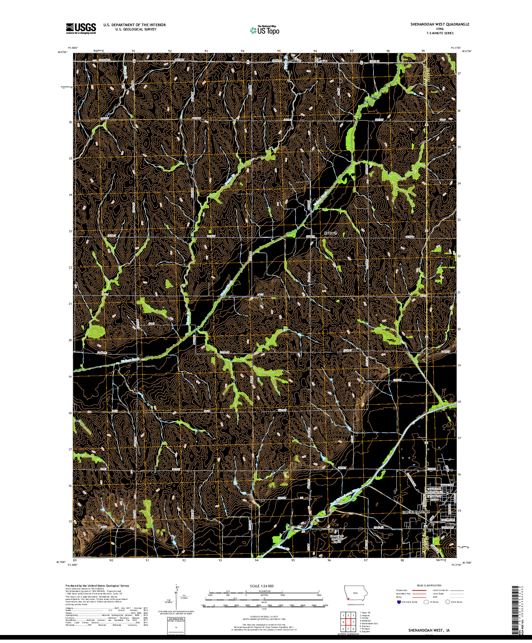 USGS US TOPO 7.5-MINUTE MAP FOR SHENANDOAH WEST, IA 2018