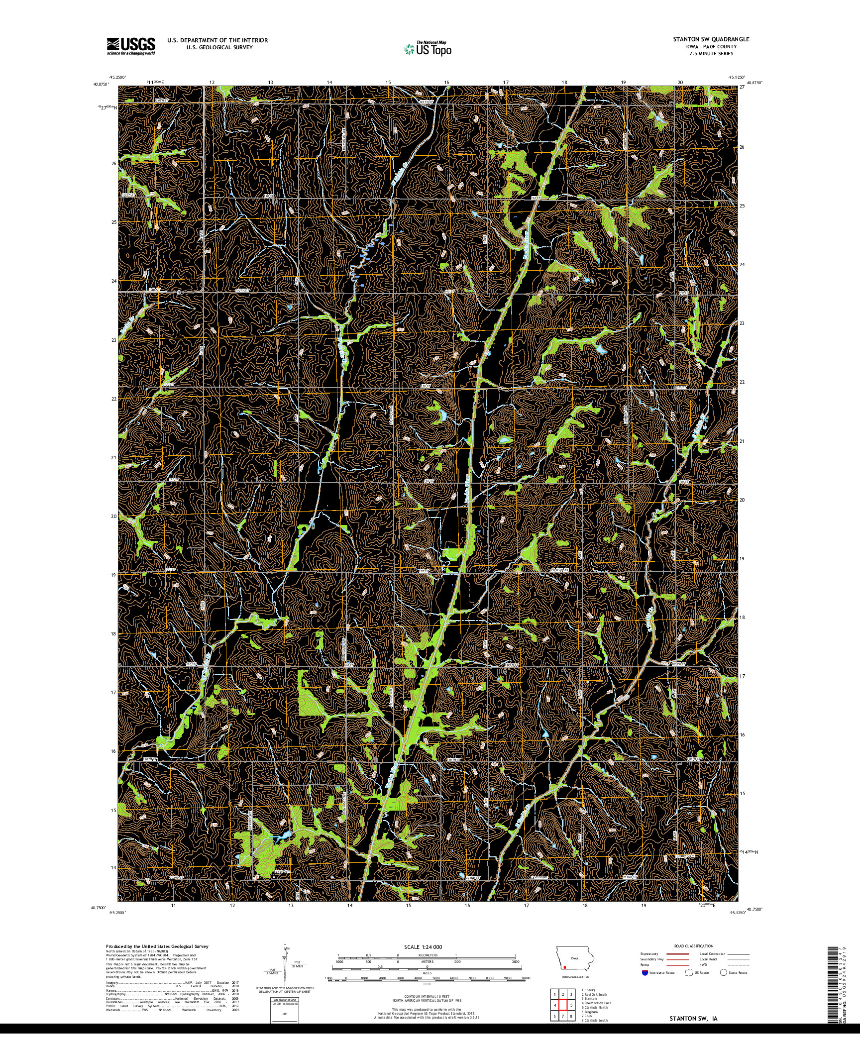 USGS US TOPO 7.5-MINUTE MAP FOR STANTON SW, IA 2018