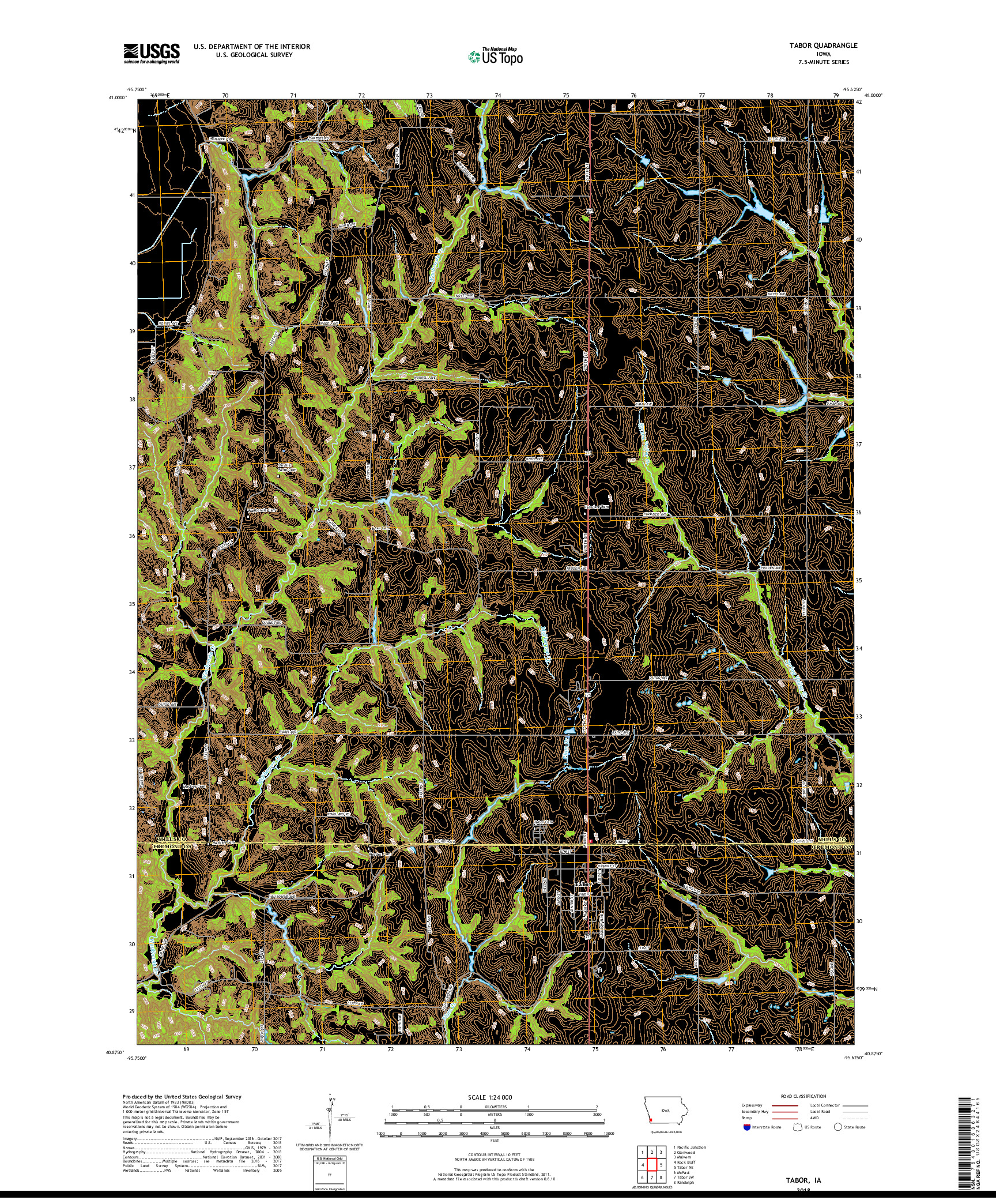 USGS US TOPO 7.5-MINUTE MAP FOR TABOR, IA 2018